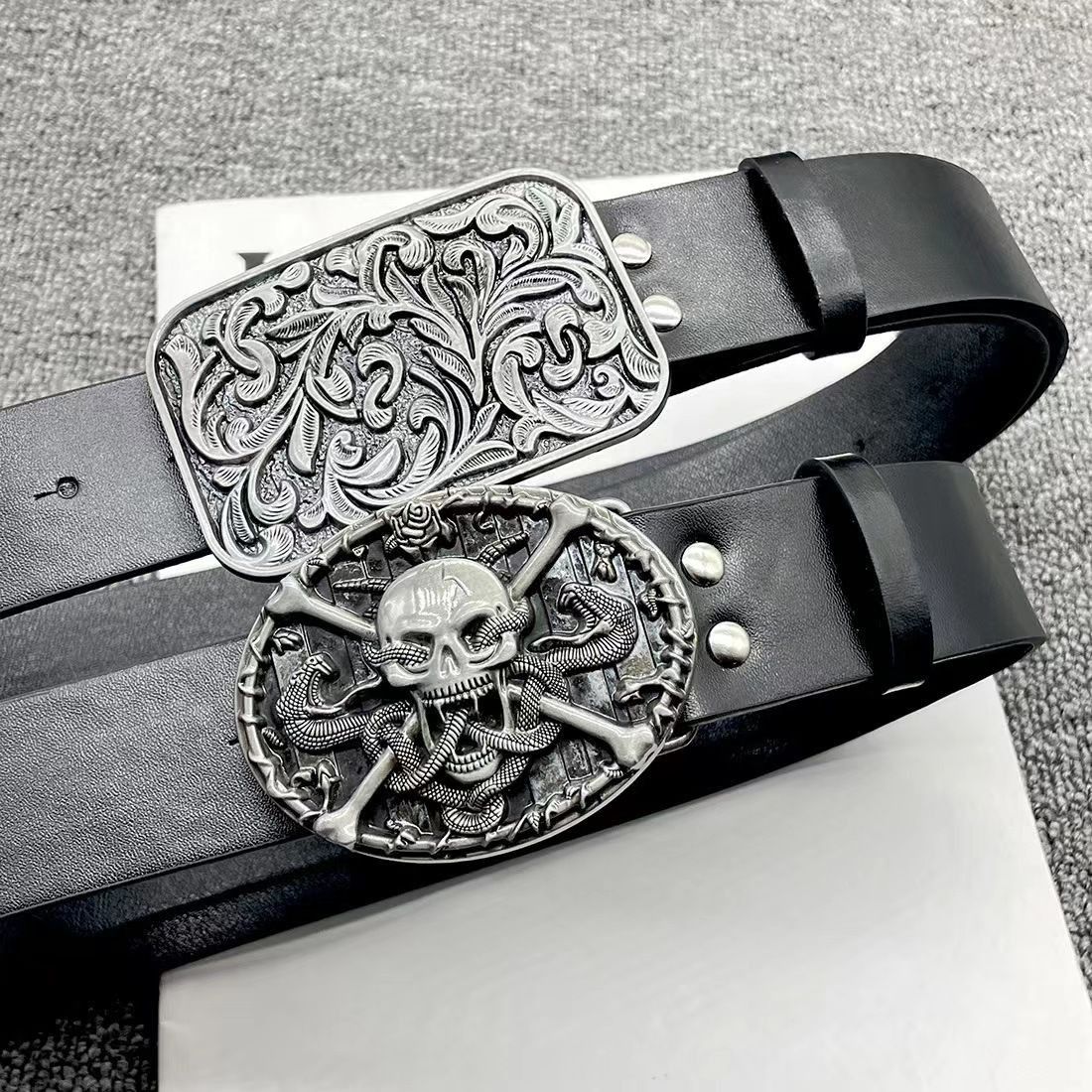 Designer Skull Vibe Vintage Belt Riveted Belts Menswear Accessories Size ONE SIZE - 1 Thumbnail