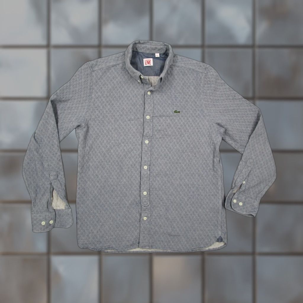 Lacoste Lacoste Live Shirt Mens 42 Blue Button Up Long Sleeve Diamond Quilted Crocodile Size US XL / EU 56 / 4 - 1 Thumbnail