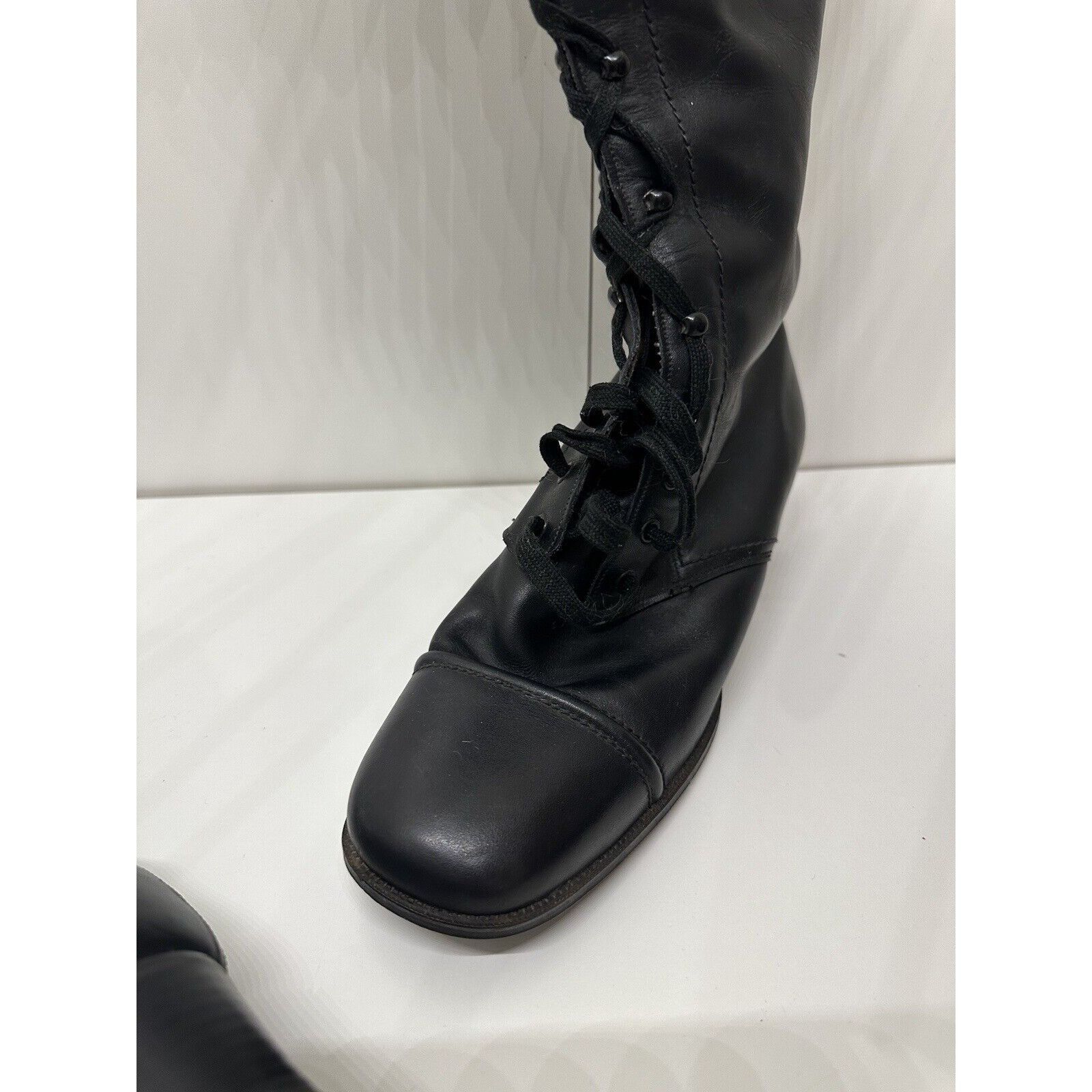 Vintage Vtg Crockett & Jones Corset lace up boots Sherpa Lined Black Size US 5.5 / IT 35.5 - 14 Thumbnail