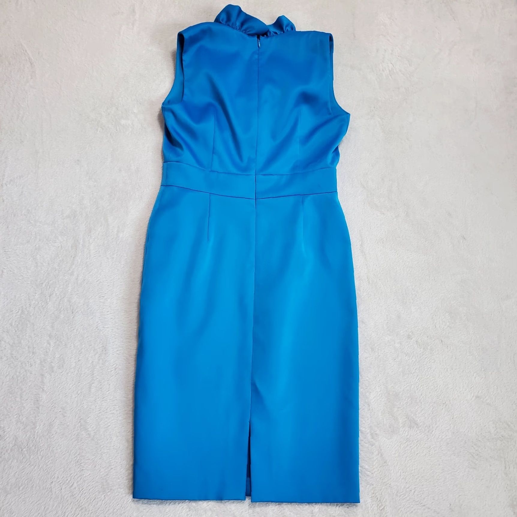 Vintage Jessica Howard Womens Dress 6 Blue Satin Knee Length Sleeveless Back Zip Ruffle Size M / US 6-8 / IT 42-44 - 2 Thumbnail