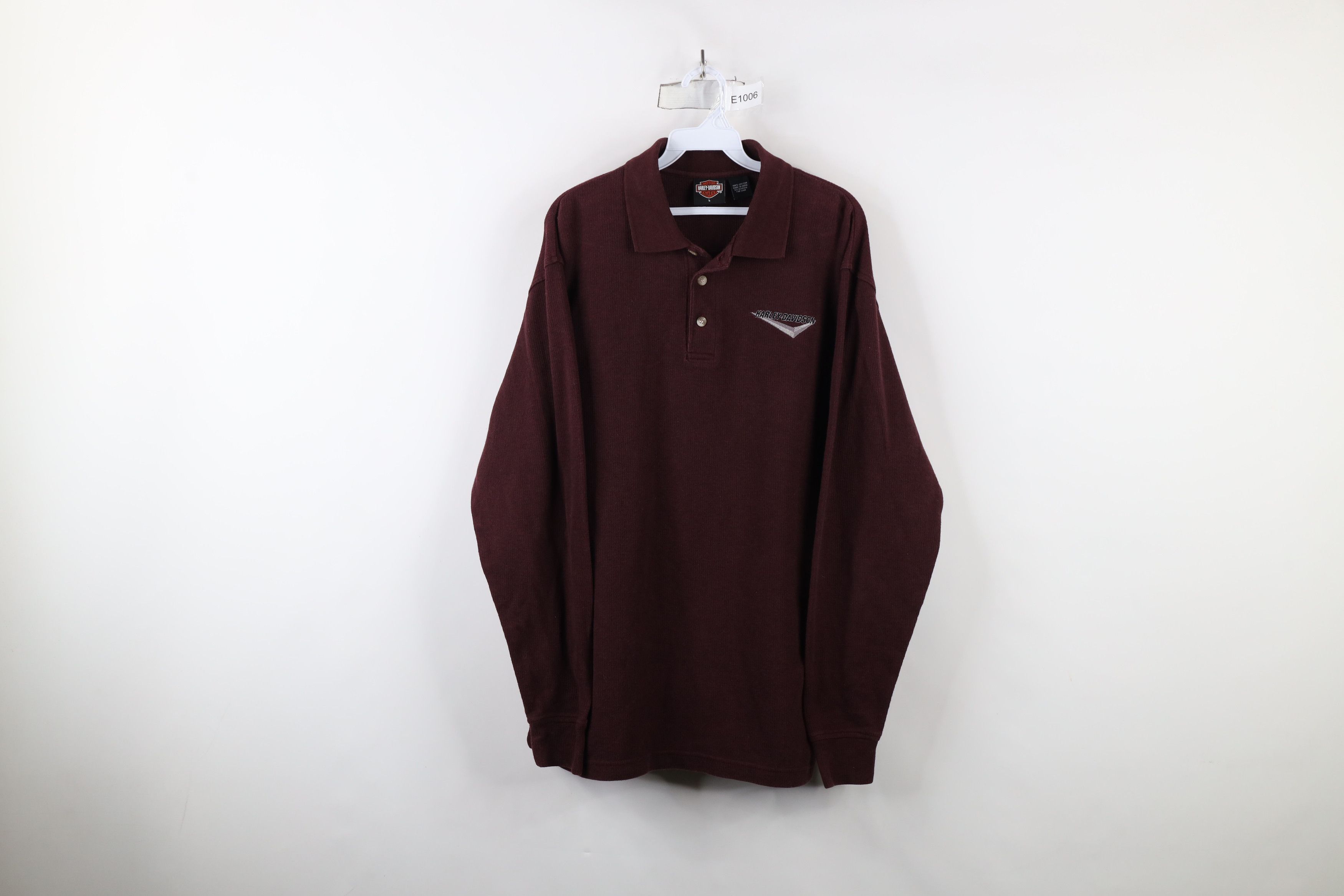 Harley Davidson × Vintage Vintage 90s Harley Davidson Ribbed Knit Long Sleeve Polo Size US L / EU 52-54 / 3 - 1 Thumbnail