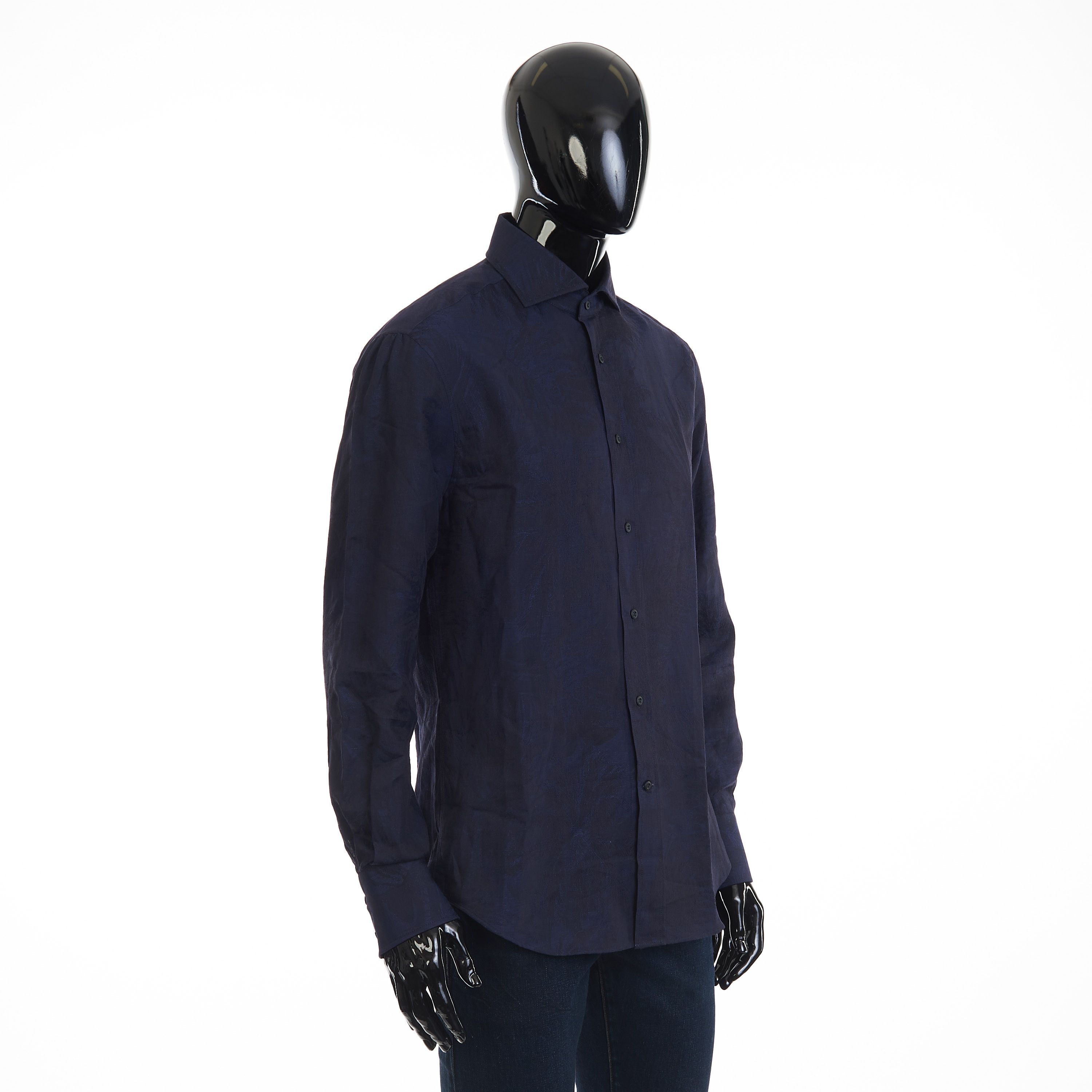 Brunello Cucinelli Palm Jacquard Slim Fit Shirt - Cotton & Linen, Spread Collar Size US XL / EU 56 / 4 - 8 Thumbnail