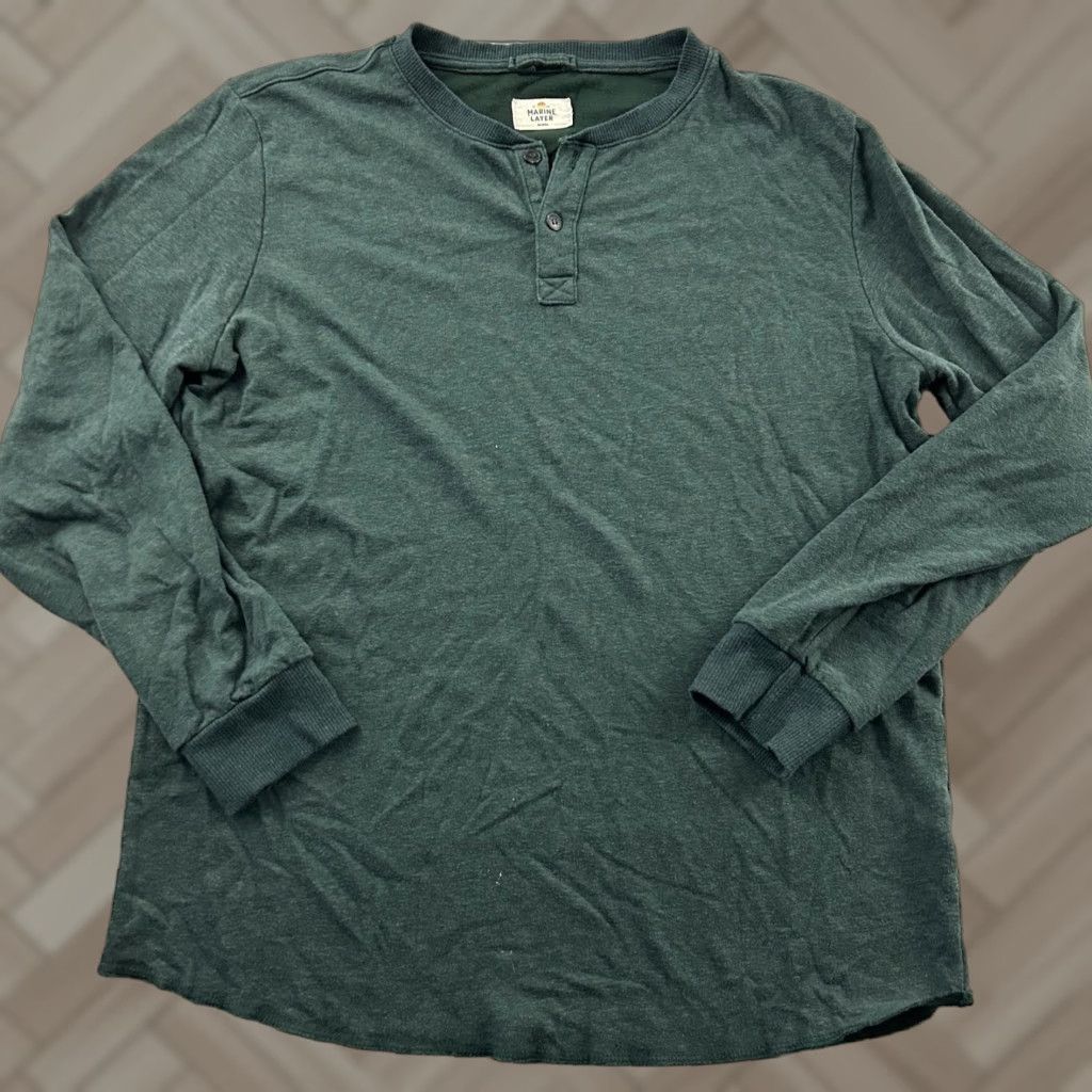 Marine Layer Marine Layer Long Sleeve Button-Up Henley Shirt Men's Marge Green M/L Green Henley Shirt Mens Size US M / EU 48-50 / 2 - 1 Thumbnail