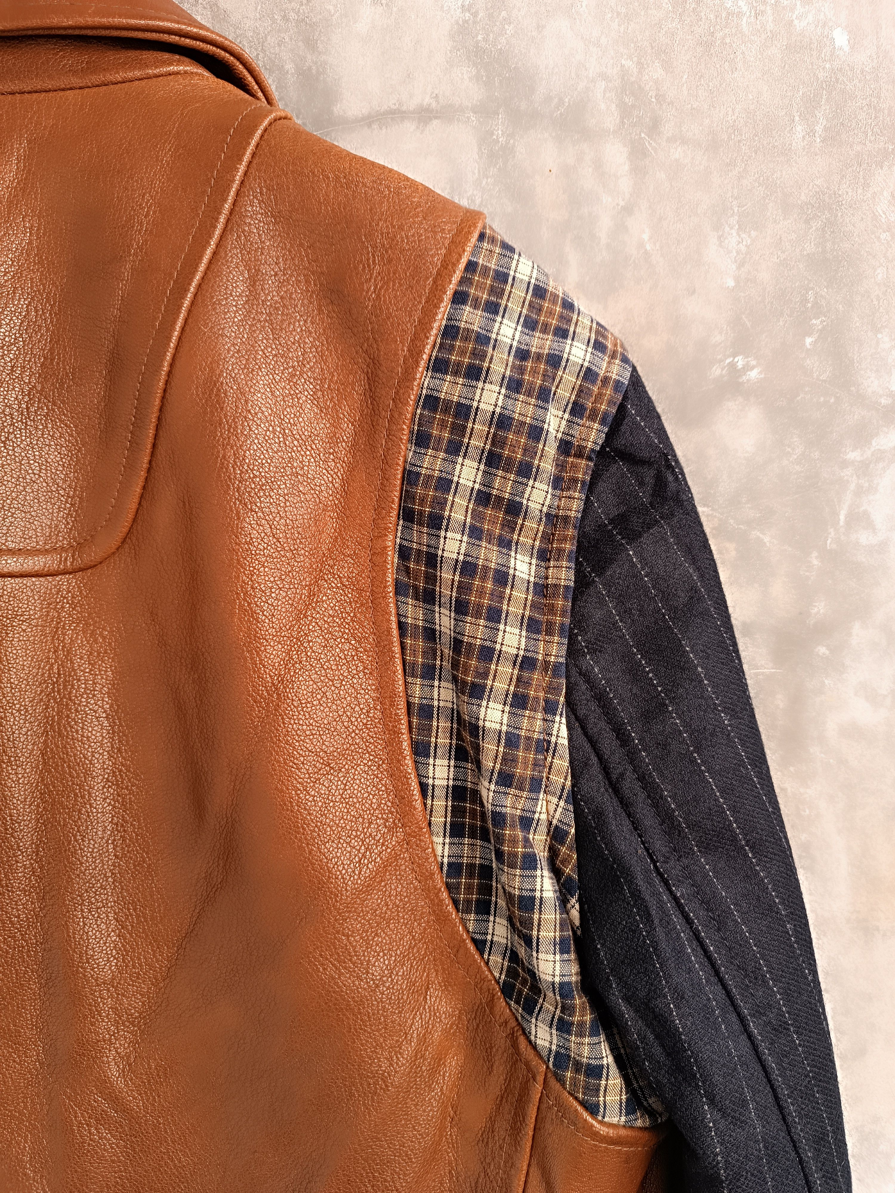 Japanese Brand × Other RARE 🔥 BLAZER JACKET WITH A COMBINATION OF BROWN LEATHER Size 52S - 10 Thumbnail