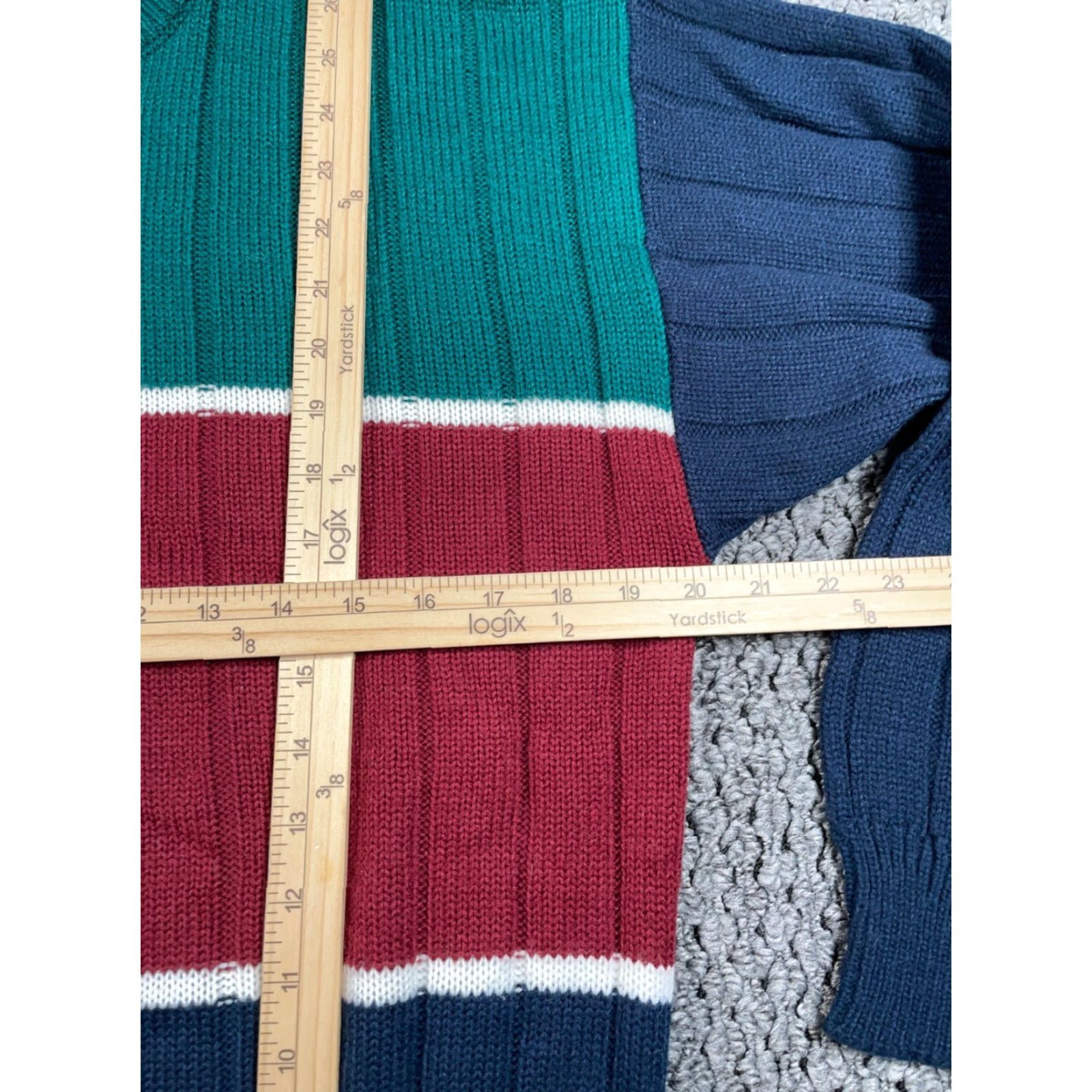 Vintage VTG 90s Striped Pattern Sweater Adult Medium (Large Tag) Blue Red Ribbed Knit Puritan Men Pullover Crew Neck Long Sleeve Casual Classic Knit Jumpers Size US M / EU 48-50 / 2 - 5 Thumbnail