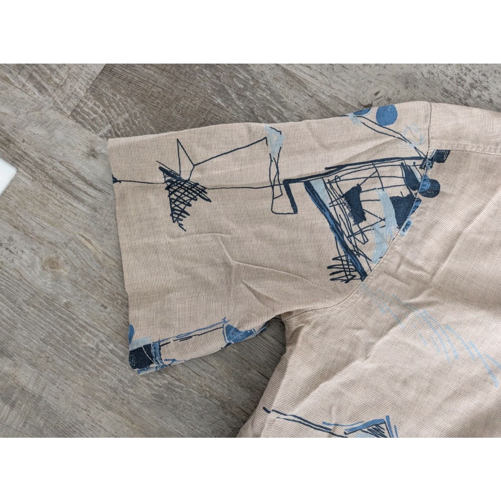 Vintage VINTAGE Jupiter Camp Shirt Mens Linen Blend Short Sleeve Button-Up Beige 90s Abstract L Mens Size US L / EU 52-54 / 3 - 4 Thumbnail