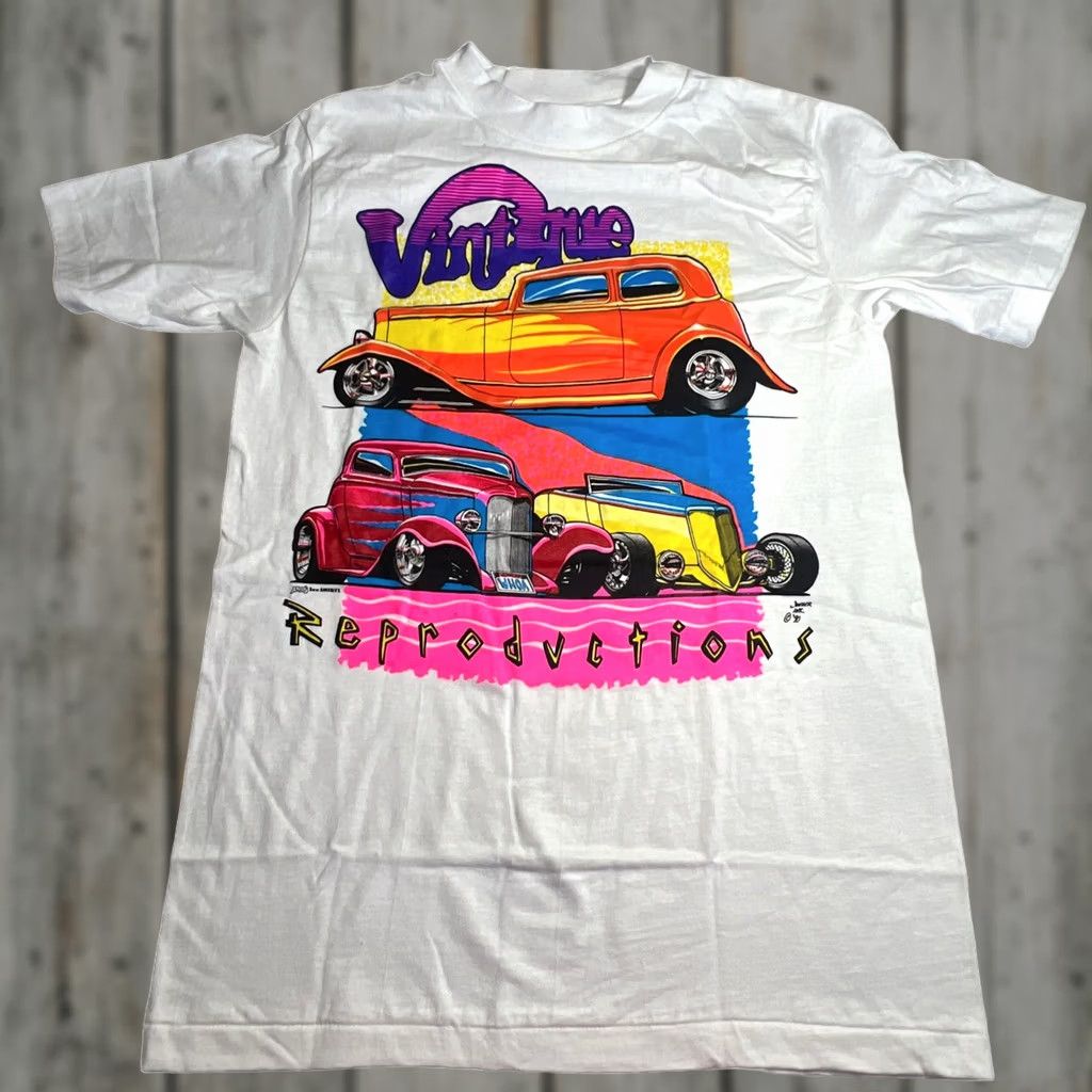 Hanes VINTAGE Hanes Hot Rods T Shirt Sweat Neons USA White Small Short Sleeve Crew Neck Men 1990s Single Stitch Cotton Size US S / EU 44-46 / 1 - 1 Thumbnail