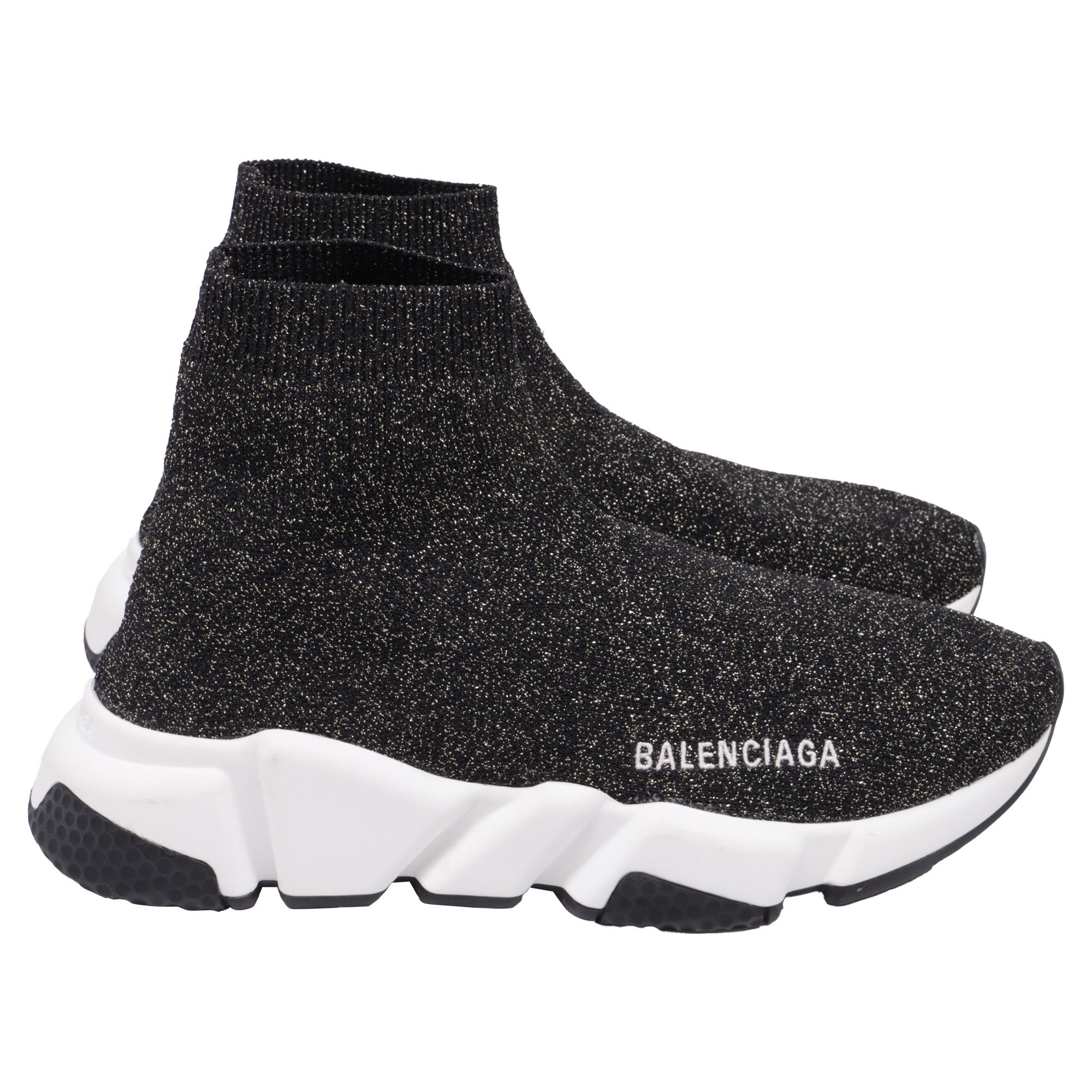 Balenciaga Balenciaga Speed Glittered Trainer Shoes in Black Polyester Size US 6 / IT 36 - 1 Thumbnail