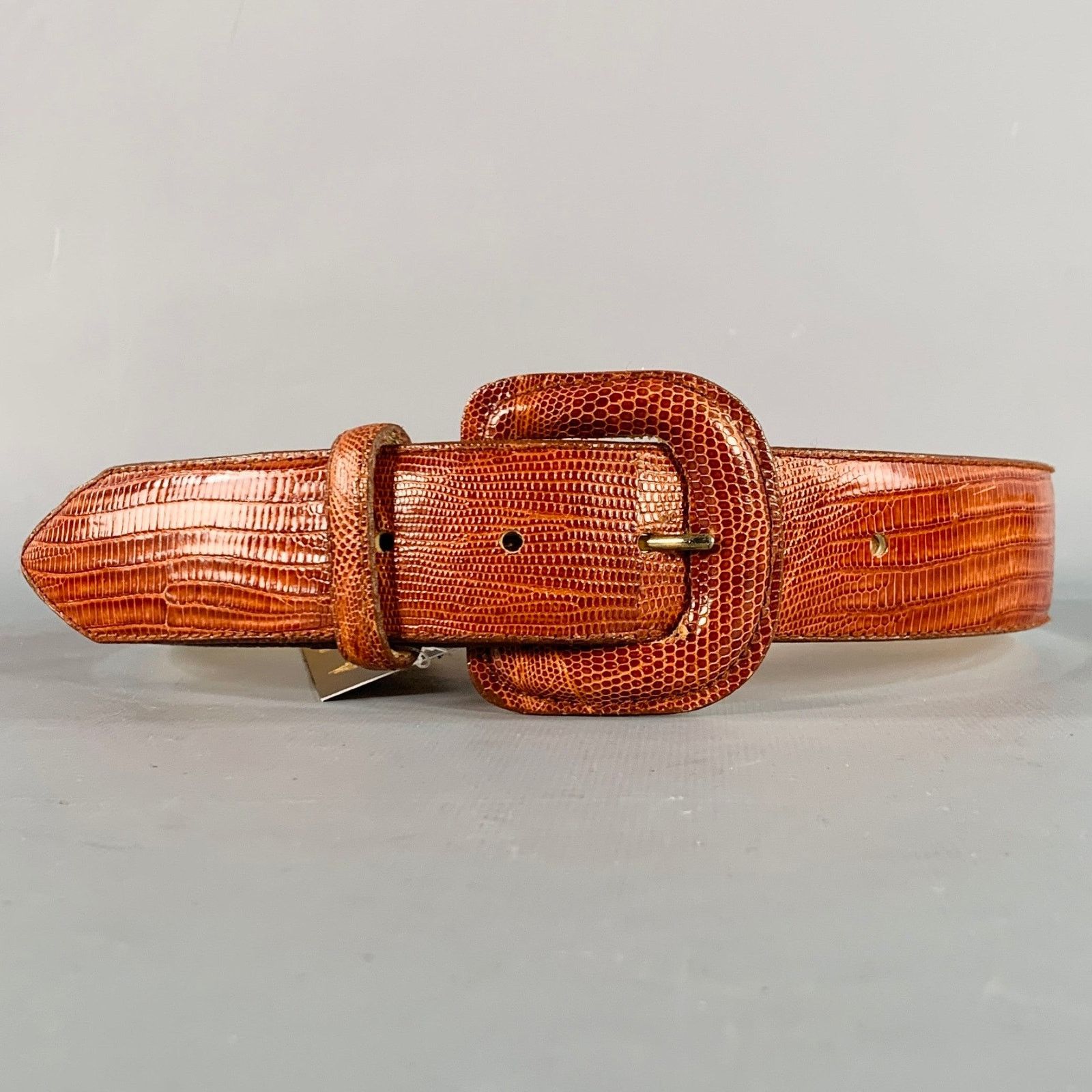 Ellen Tracy LINDA ALLARD Brown Cognac Lizard Leather Covered Buckle Belt Size ONE SIZE - 1 Thumbnail