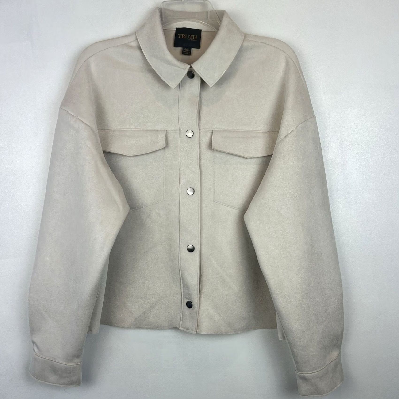 New Republic Woman Jacket Large Beige Faux Suede Snap Soft Crop Shacket Minimalist Capsule Size L / US 10 / IT 46 - 3 Thumbnail