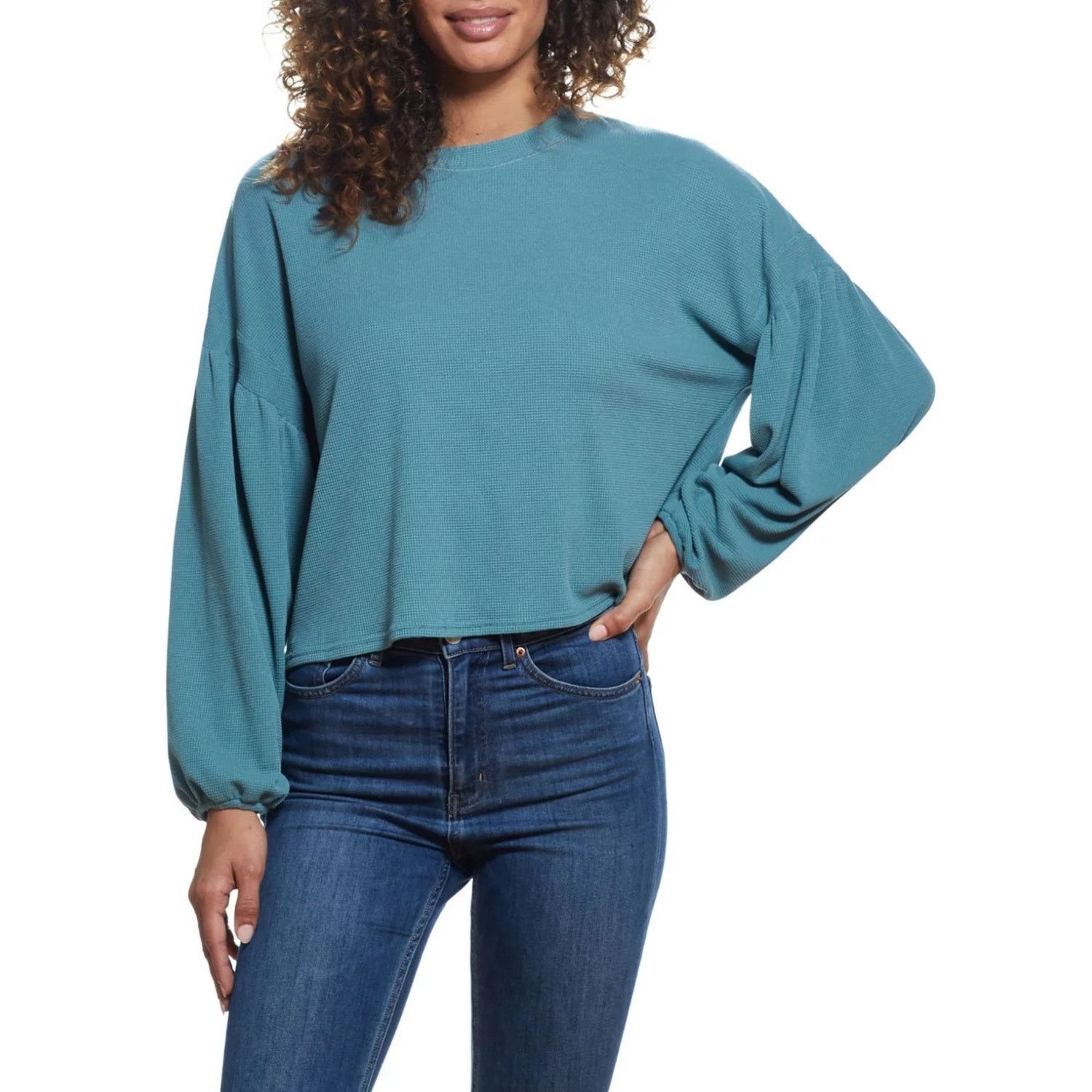 Other Weatherproof Vintage Top Waffle Knit Bishop Sleeve Green NWT Size S / US 4 / IT 40 - 1 Thumbnail