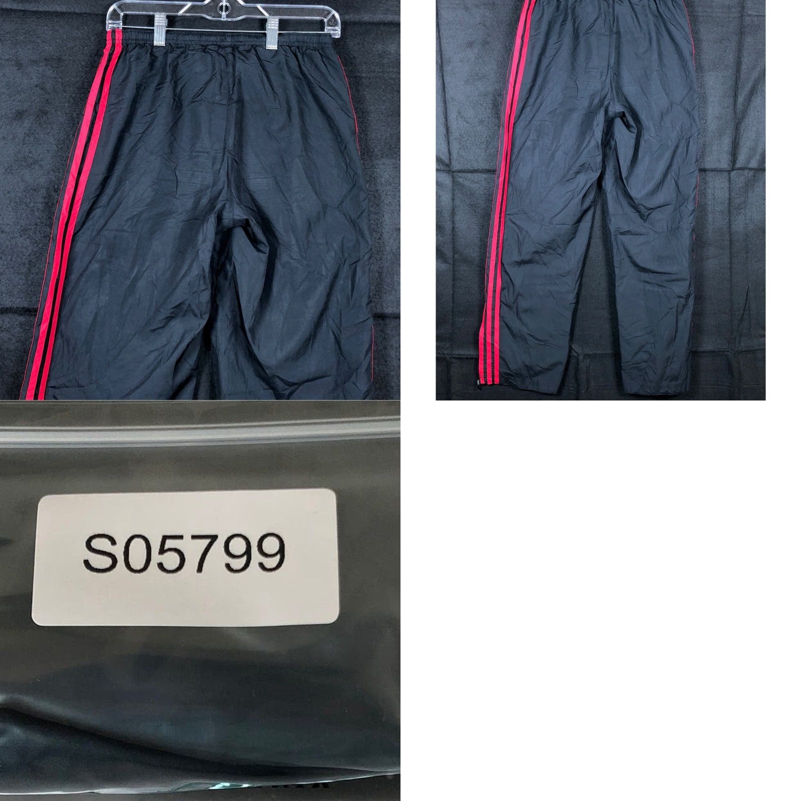 Adidas Adidas Mens Pants Black Red Rain Track Y2K Ankle Zip Drawstring Relaxed Small Size US 29 - 8 Thumbnail