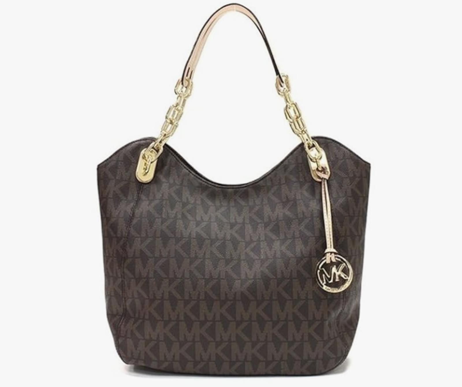 Michael Kors Michael Kors Lilly MK Monogram Chain Shoulder Tote Brown Size ONE SIZE - 1 Thumbnail
