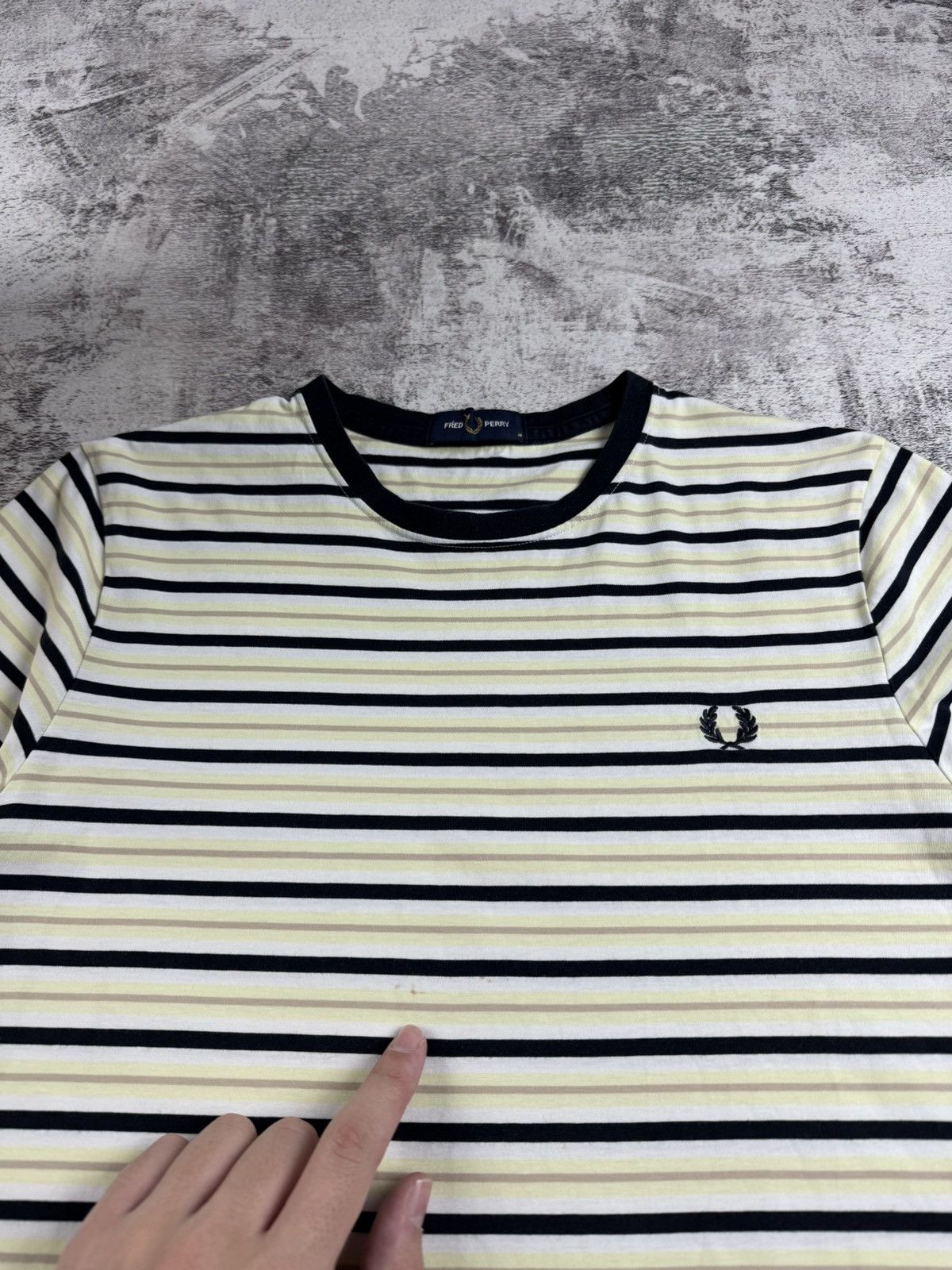 Fred Perry Fred Perry Men’s M Striped Yellow Blue Cotton Basic Jersey T Shirt Tee Shirt Size US M / EU 48-50 / 2 - 6 Thumbnail