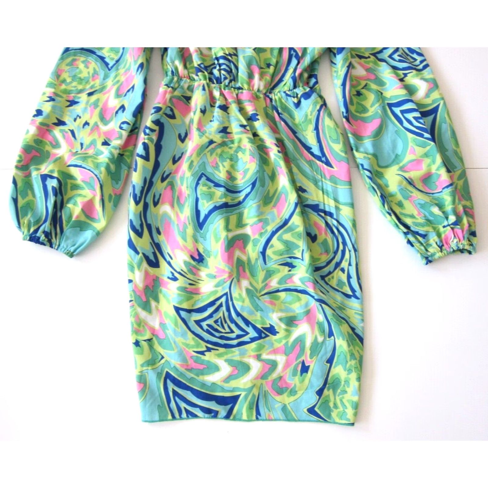 Shein VINTAGE Shein Green Blue Pink Retro Stretch V-Neck Twist Long Sleeve Dress Women XS/2 Size XS / US 0-2 / IT 36-38 - 5 Thumbnail