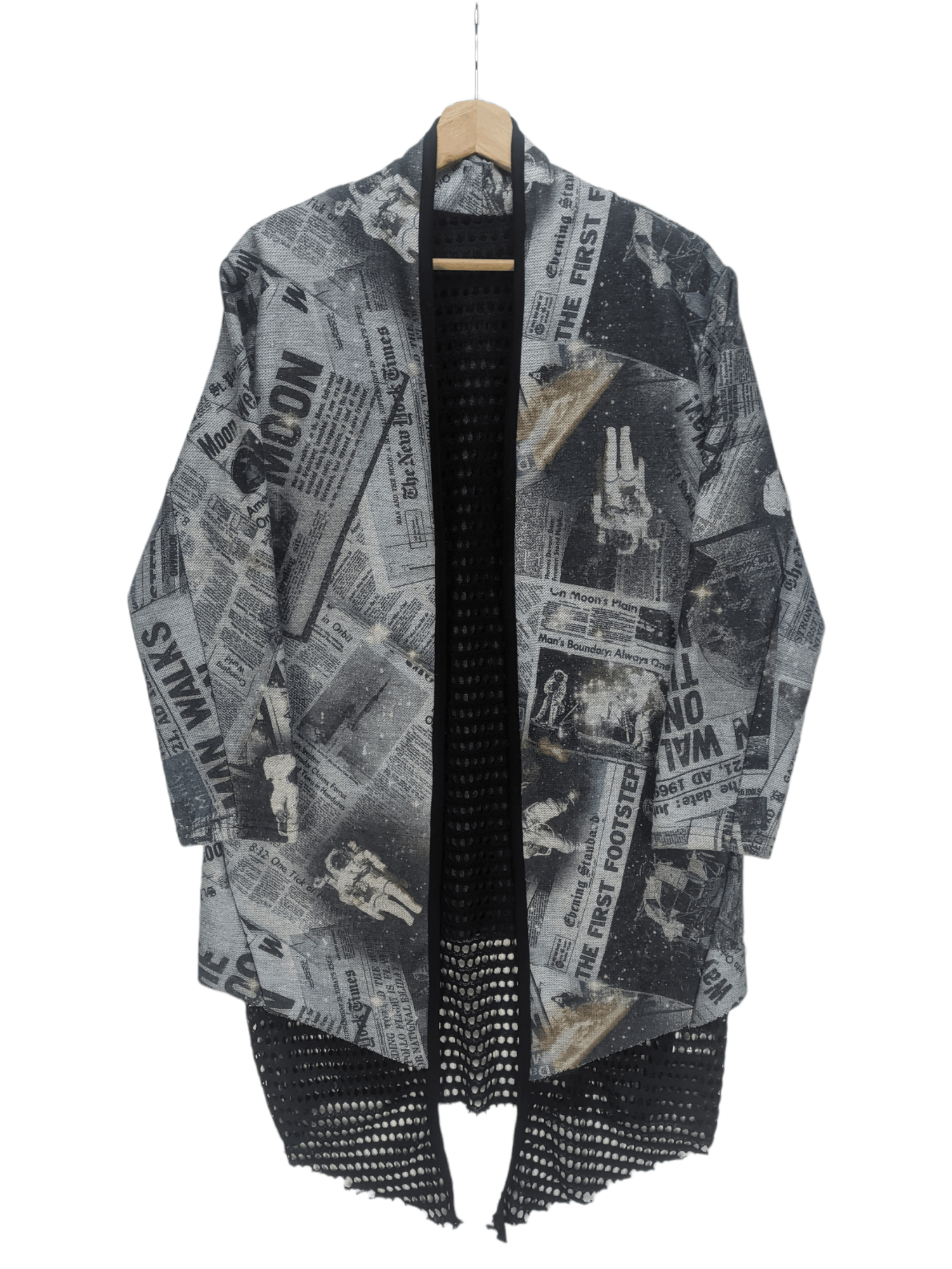 Japanese Brand Steals🔥Cardigan Jacket Fishnet Newspaper Design by Decides Size US M / EU 48-50 / 2 - 11 Thumbnail