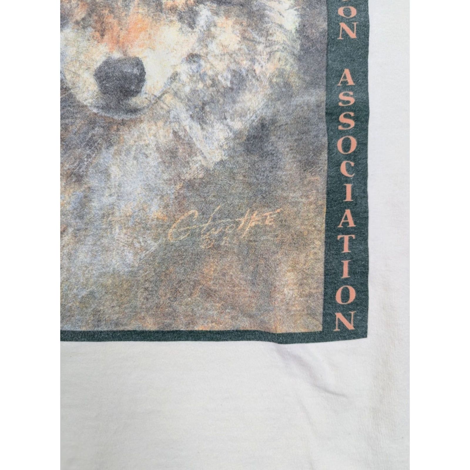 Vintage VINTAGE Trench Wolf Graphic Shirt Men L Short Sleeve White 1990s Animals Crew Neck T-Shirt Size US L / EU 52-54 / 3 - 3 Thumbnail