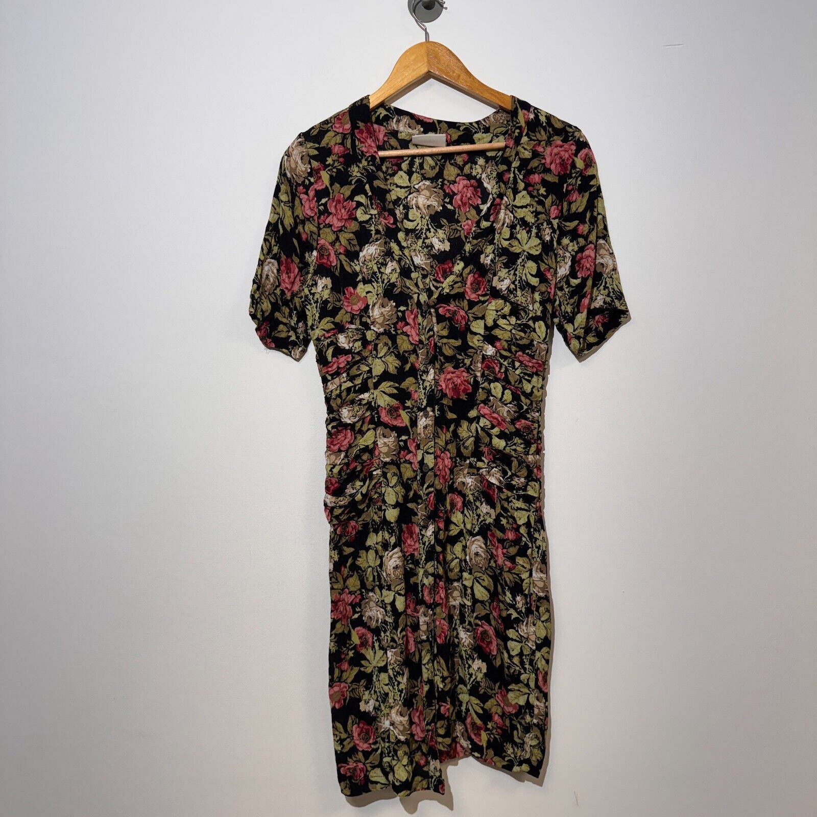 Ganni × Vintage Ganni Green Black Viscose Dress Size S Floral Pattern 90s Size S / US 4 / IT 40 - 3 Thumbnail