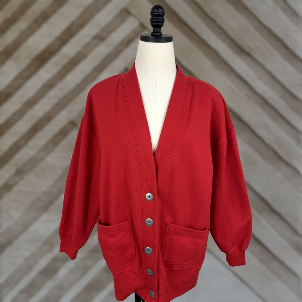 Vintage VINTAGE Cardigan Sweatshirt Womens Medium Red Knit Pockets 90s Teacher Minimal Size M / US 6-8 / IT 42-44 - 1 Thumbnail