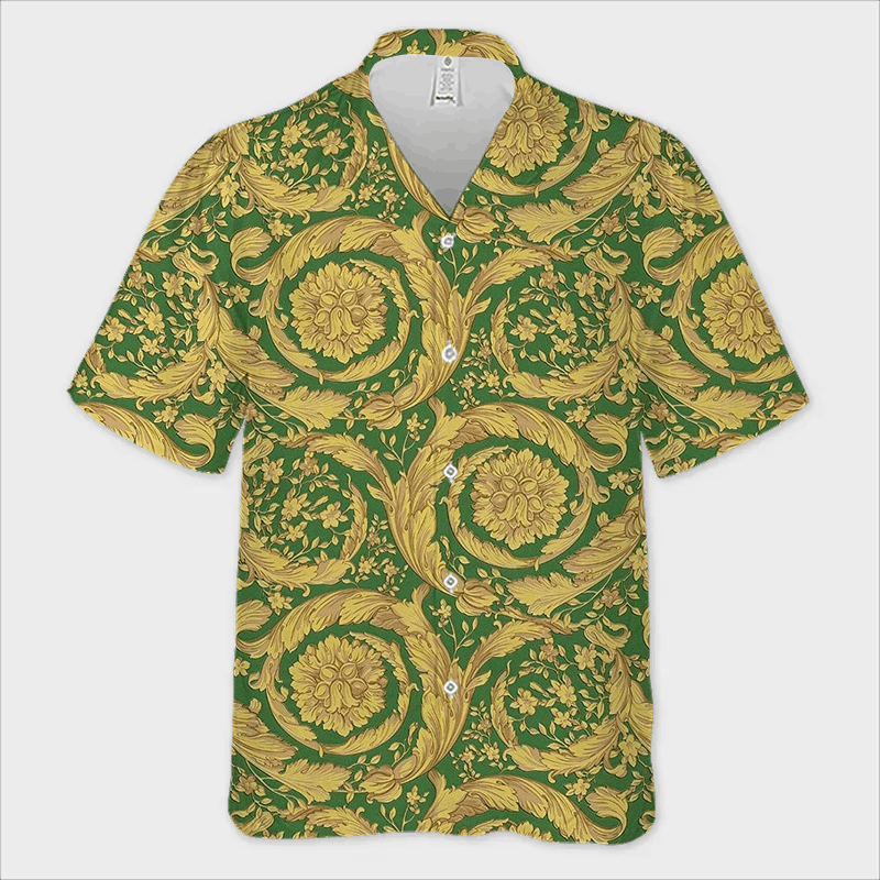 The Unbranded Brand Oriental Barocco Green & Gold Short-Sleeved Shirt Size US M / EU 48-50 / 2 - 1 Thumbnail