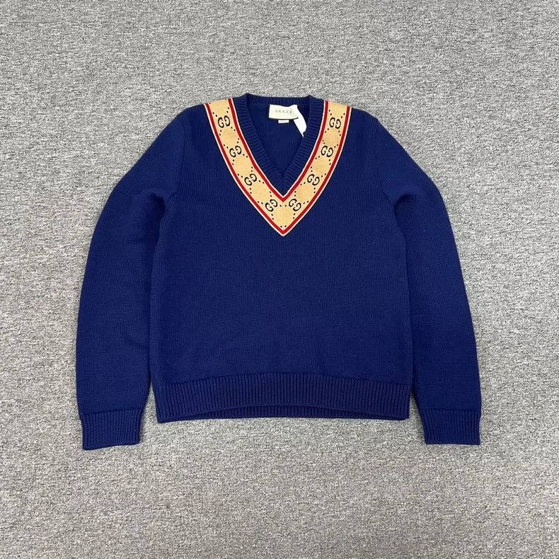 Gucci Gucci Double G jacquard V-neck knitted sweater 2502-Nextarr Size US S / EU 44-46 / 1 - 1 Thumbnail