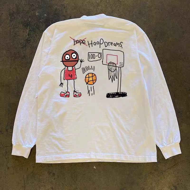 Vintage White retro basketball boy print long-sleeved t-shirt Size US M / EU 48-50 / 2 - 1 Thumbnail