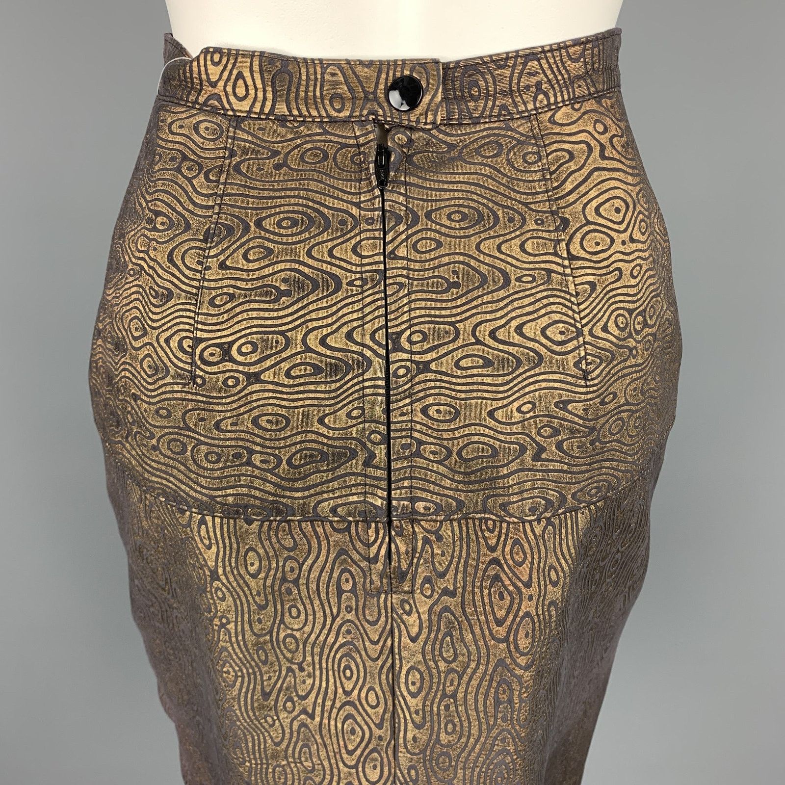 Harrods HARRODS Size 8 Black & Gold Abstract Leather Ruched Skirt Size 30" / US 8 / IT 44 - 5 Thumbnail