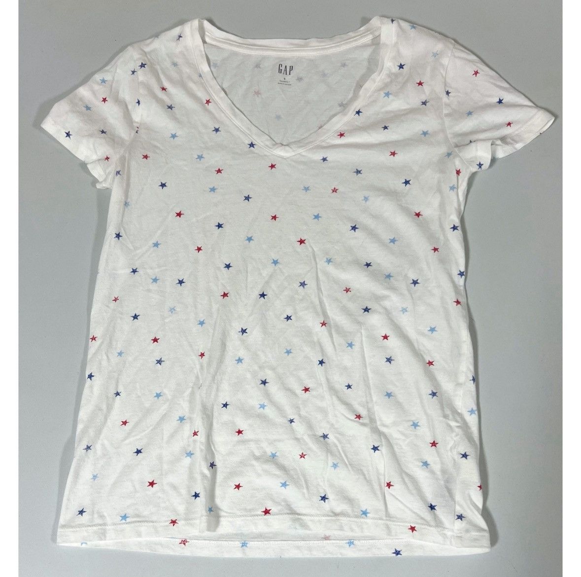 Gap Gap White Red Blue Stars V-Neck T-Shirt Top Tee Size S ❤️🤍💙 Size S / US 4 / IT 40 - 1 Thumbnail