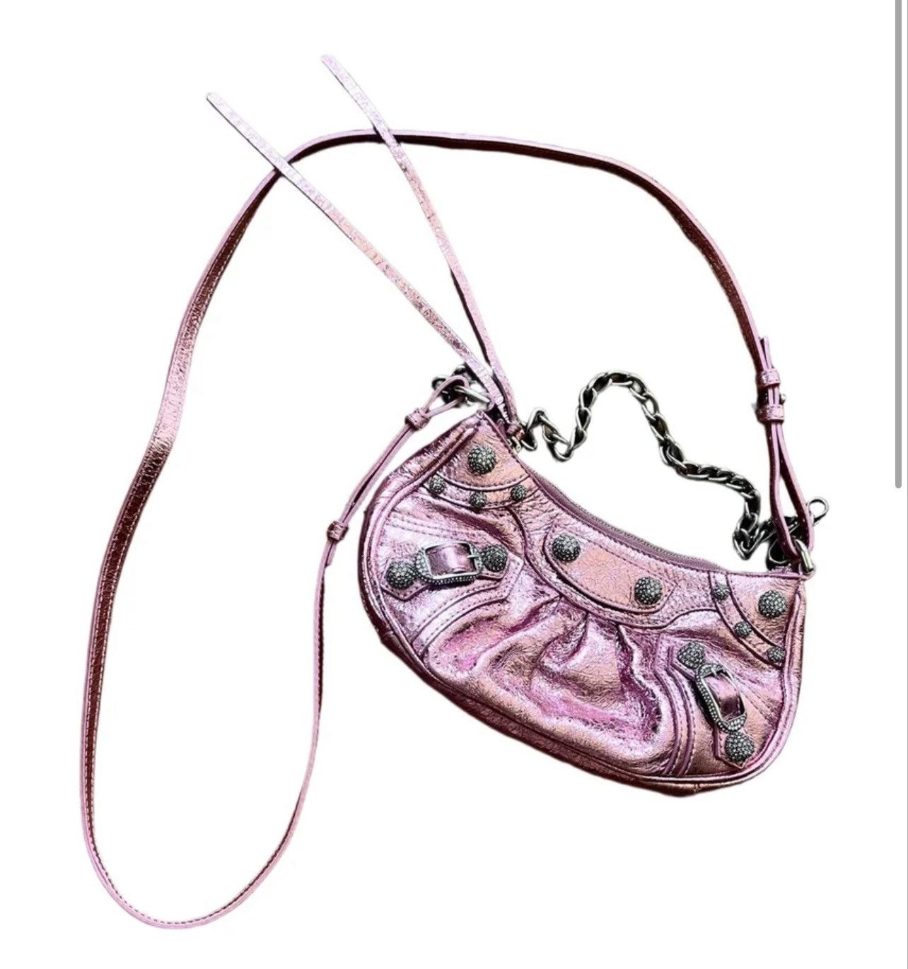 Balenciaga LE CAGOLE MINI BAG METALLIZED IN PINK With crystals hardware Size ONE SIZE - 9 Thumbnail