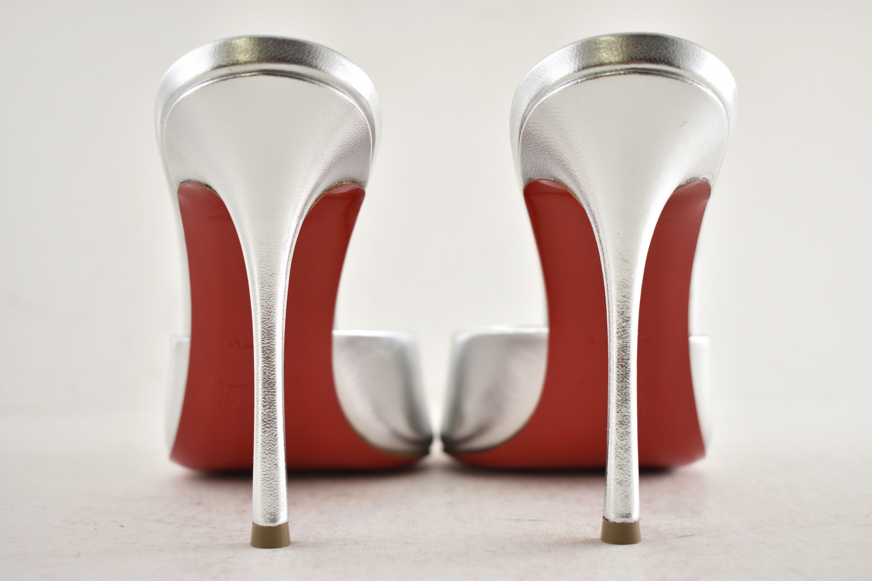 Christian Louboutin Me Dolly 100 Silver Nappa Backless Sandal Mule Heel Pump 39 Size US 9 / IT 39 - 14 Thumbnail