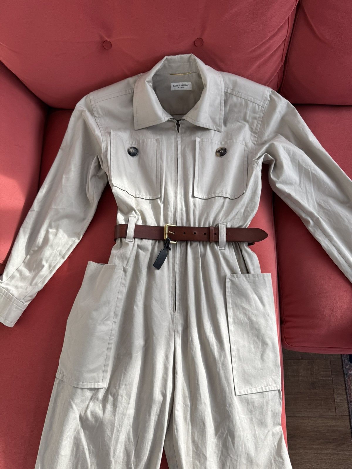 Saint Laurent Paris Saint Laurent New Safari Cotton Twill beige jumpsuit, size M Size 27" / US 4 / IT 40 - 8 Thumbnail