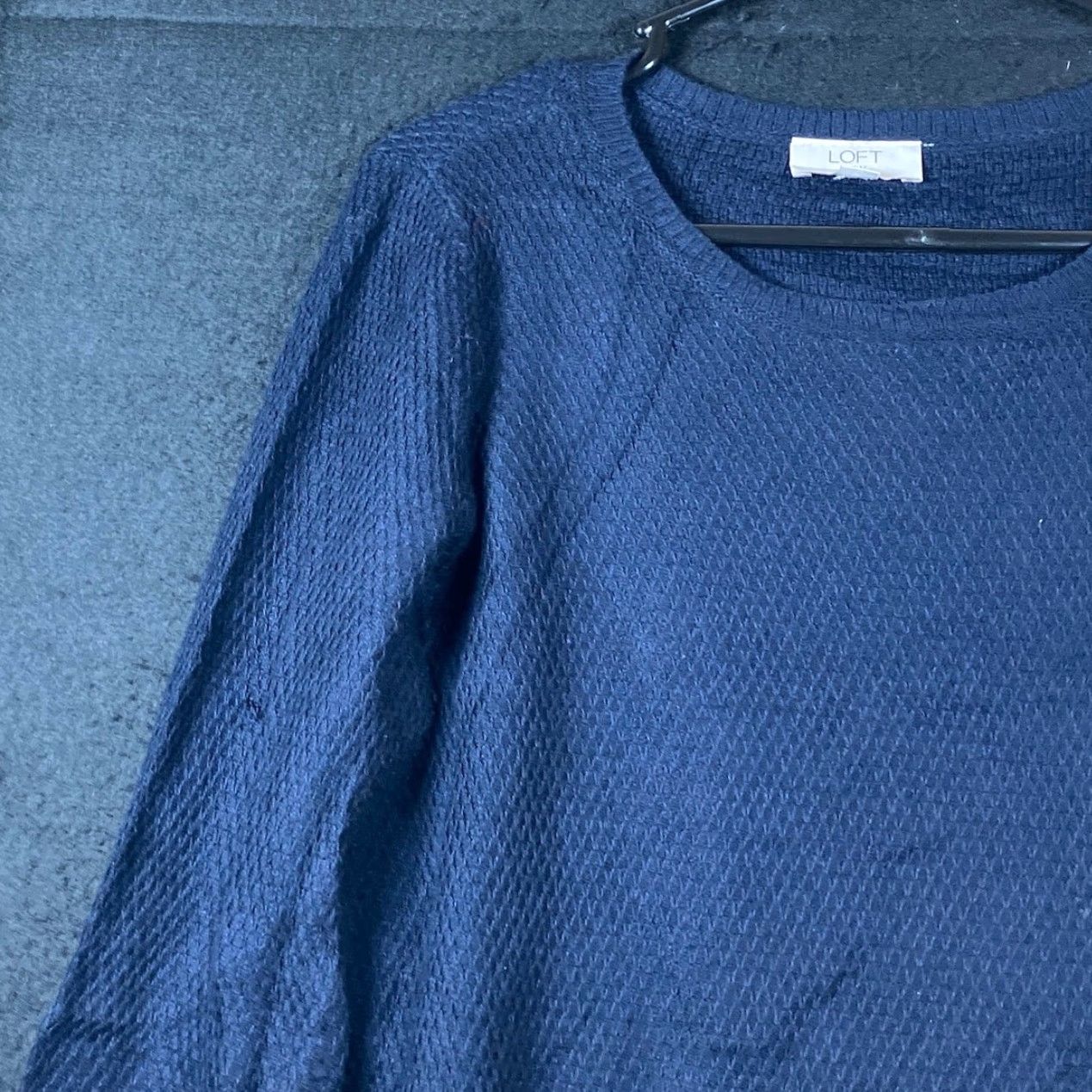 Loft LOFT Outlet Womens Sweater Navy Crew Neck Long Sleeve Waffle Knit Stretch MP Ladies Knit Pullover Casual Workwear Amber? Size M / US 6-8 / IT 42-44 - 4 Thumbnail
