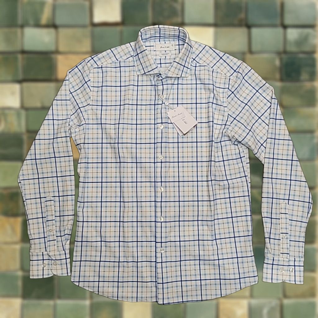 ASH Porter Ash Shirt Mens M Blue Kinetic Stretch Performance Knit Long Sleeve Casual Plaid Size US L / EU 52-54 / 3 - 1 Thumbnail