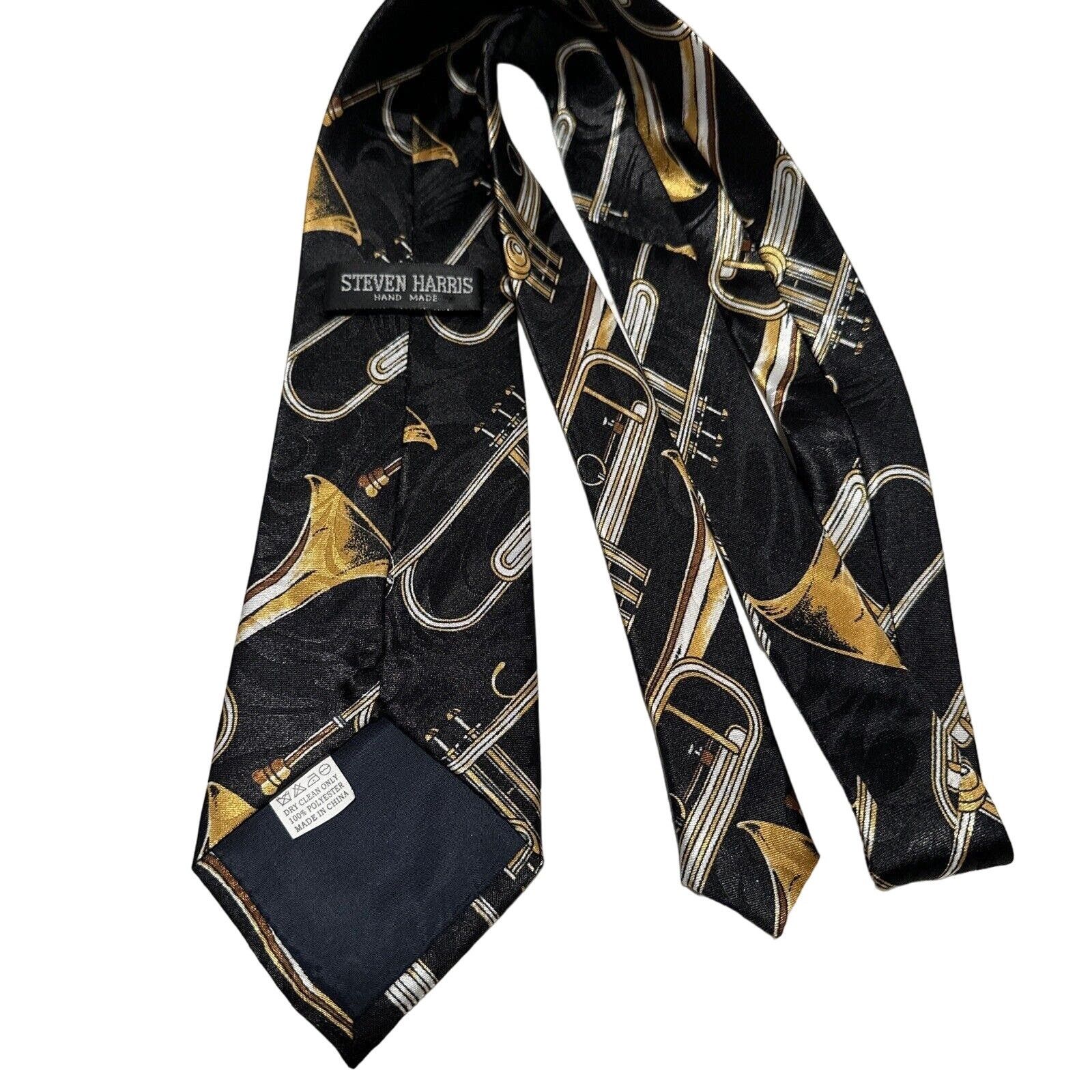 Steve Madden Steven Harris Handmade Tie Black W/Brass Trumpets Band Music Size ONE SIZE - 3 Thumbnail