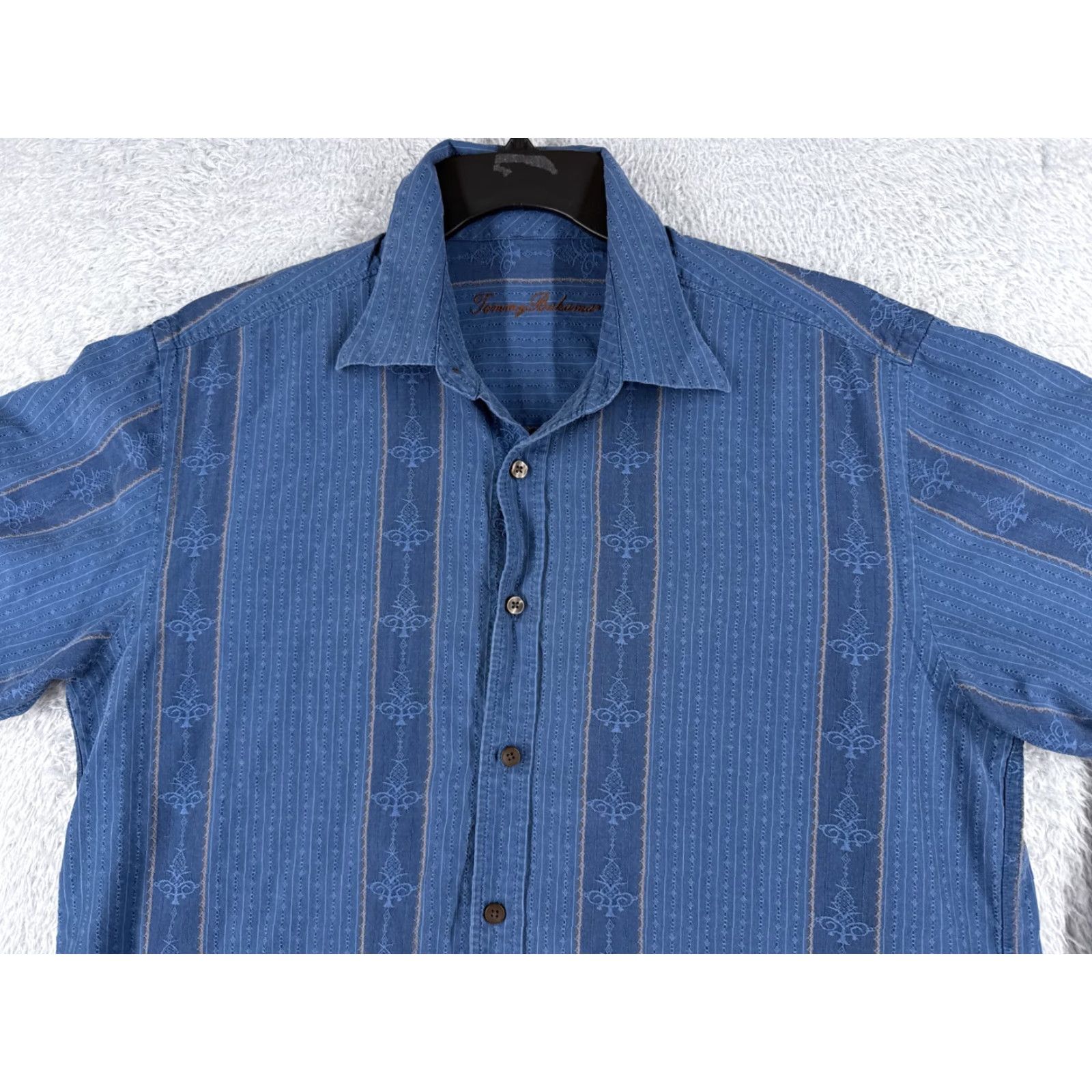 Tommy Bahama Tommy Bahama Shirt Men Large Blue Vertical Stripe Pineapple 100% Silk Button Up Size US L / EU 52-54 / 3 - 4 Thumbnail