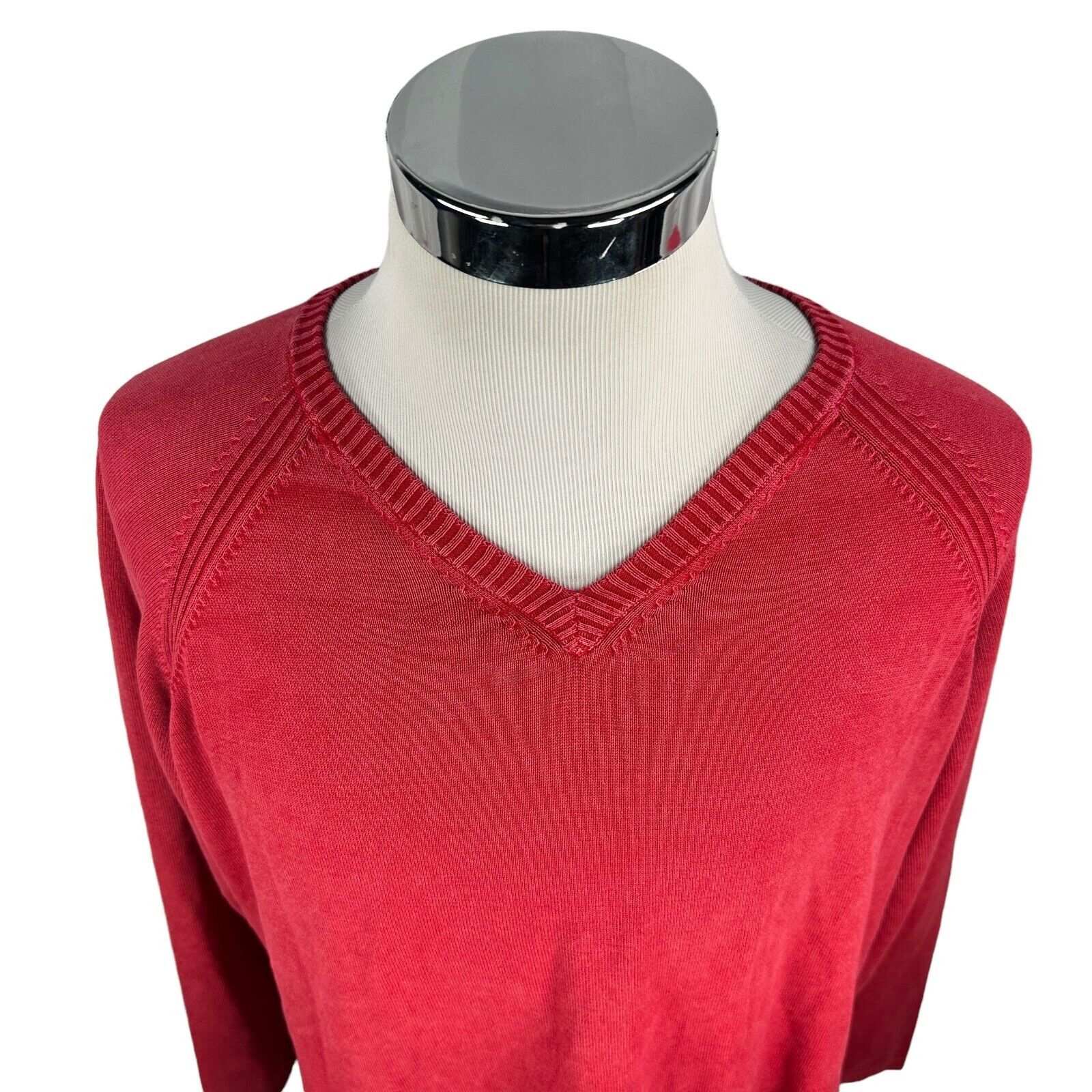 Raffi Raffi Sweater 2XL XXL 56 Red Knitted Cotton Raglan V-Neck Size US XXL / EU 58 / 5 - 2 Thumbnail