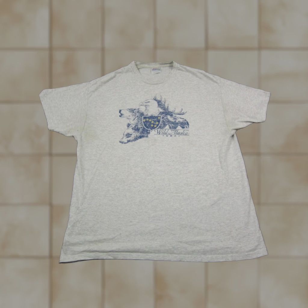 Hanes Vintage Hanes Alaska Shirt Mens XL Gray Bear Moose Eagle Wolf 90s Band Rock Graphic Print Short Sleeve Crew Neck T-Shirt Clothing Men XS Size US XL / EU 56 / 4 - 1 Thumbnail