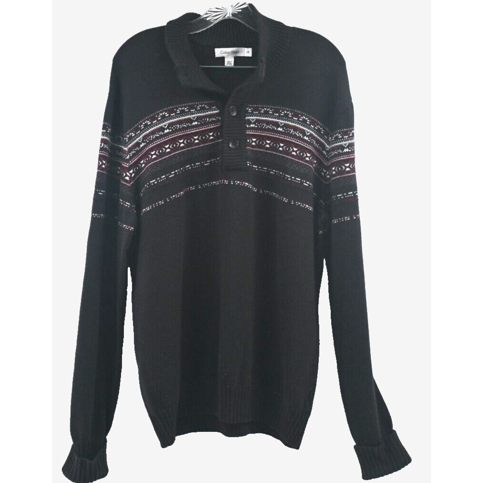 Calvin Klein Vintage Calvin Klein Black Pattern Sweater Button Collar L Size US L / EU 52-54 / 3 - 1 Thumbnail