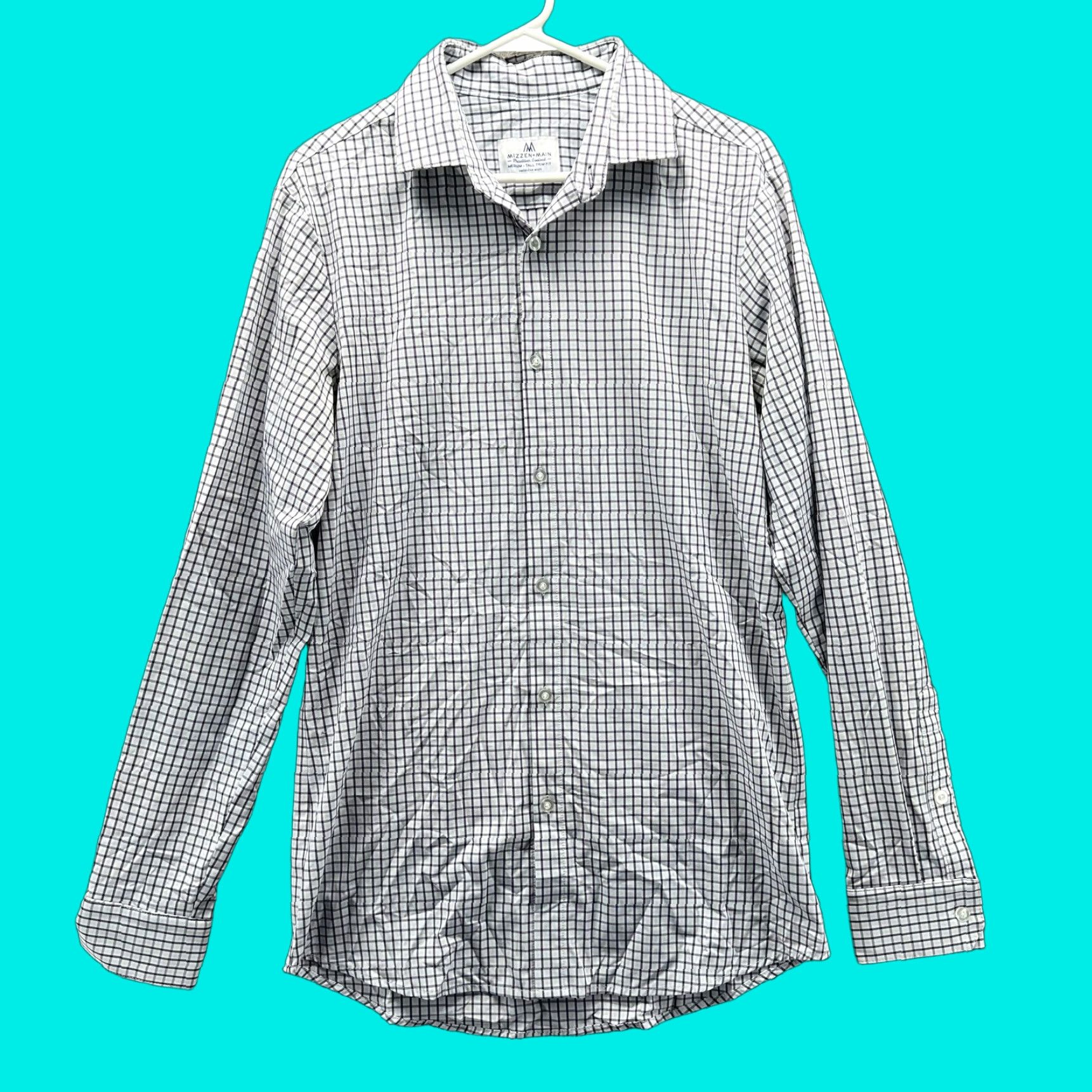 Mizzen+Main Mizzen+Main Dress Shirt Mens MT Blue Check Slim Fit Long Sleeve Shirt Size 40R - 1 Thumbnail