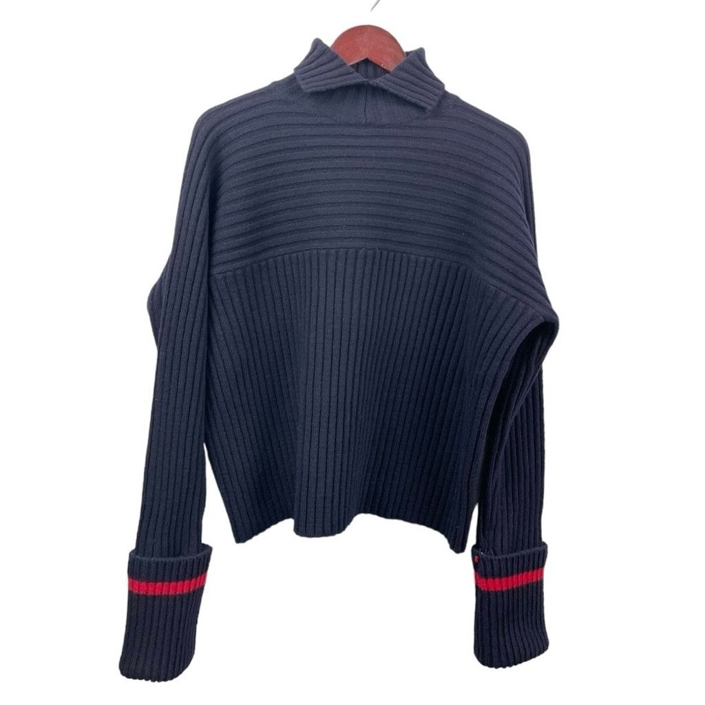 Oak + Fort NEW OAK+ FORT Chunky Blue Wool Ribbed Sweater Size OS Size ONE SIZE - 2 Thumbnail