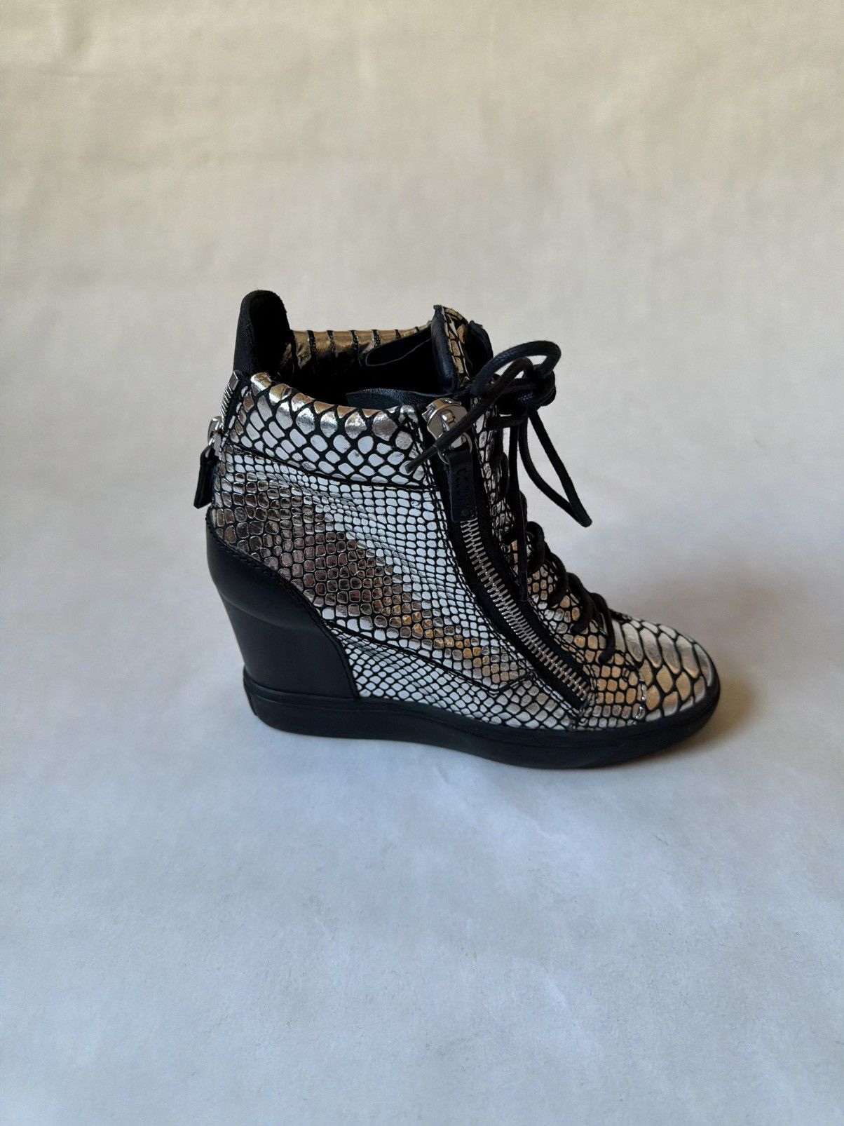 Giuseppe Zanotti Guiseppe Zanotti Python Print Wedge High Top Y2K Sneakers Size US 7 / IT 37 - 3 Thumbnail