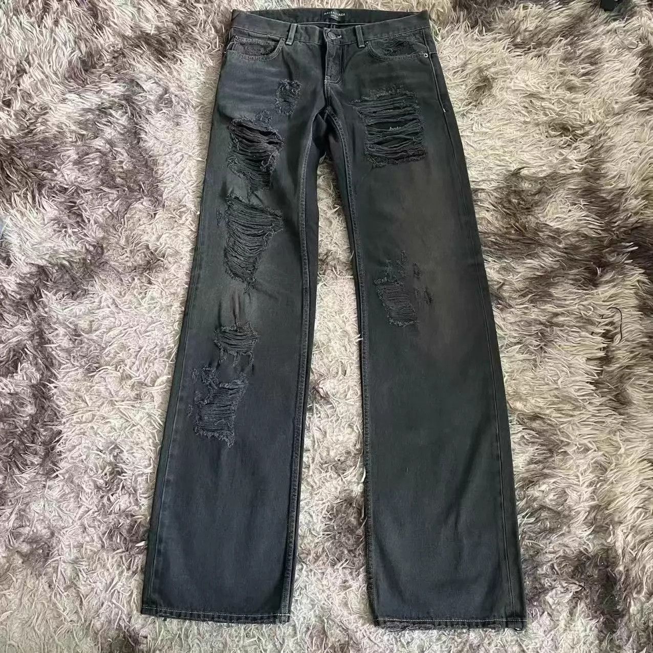 Balenciaga Balenciaga 25 Low Rise Ripped Black Slim Straight Jeans S Size US 29 - 1 Thumbnail