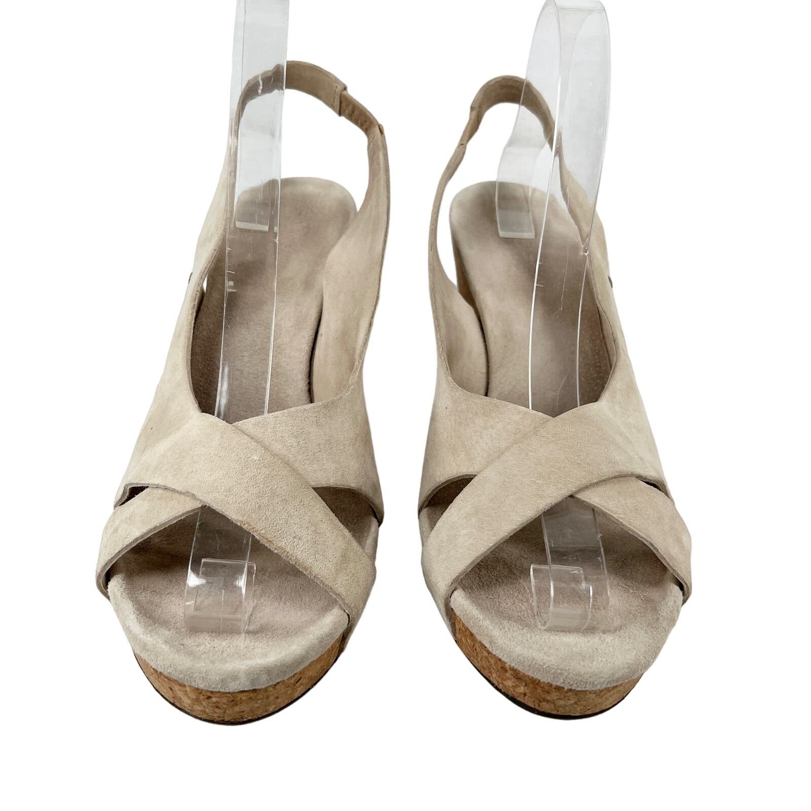 Ugg Ugg Hazel Sandals Suede 10 Beige Cork Wedge 4" Size US 10 / EU 43 - 2 Thumbnail