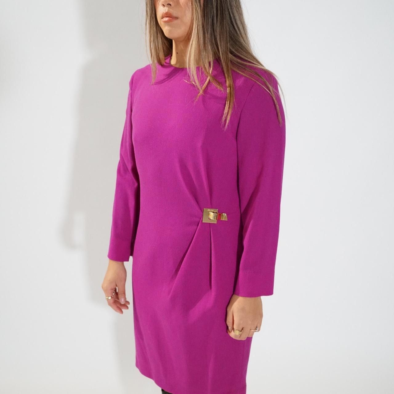 Celine Celine 3/4 Sleeve Pink LS Shift Dress w Gold Metal Buckle Size M / US 6-8 / IT 42-44 - 2 Thumbnail