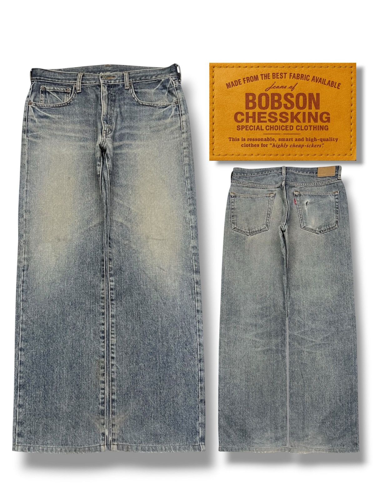 Japanese Brand Baggy Vintage Bobson Chessking Japan - Faded Wash,Distressed Size US 33 - 1 Thumbnail