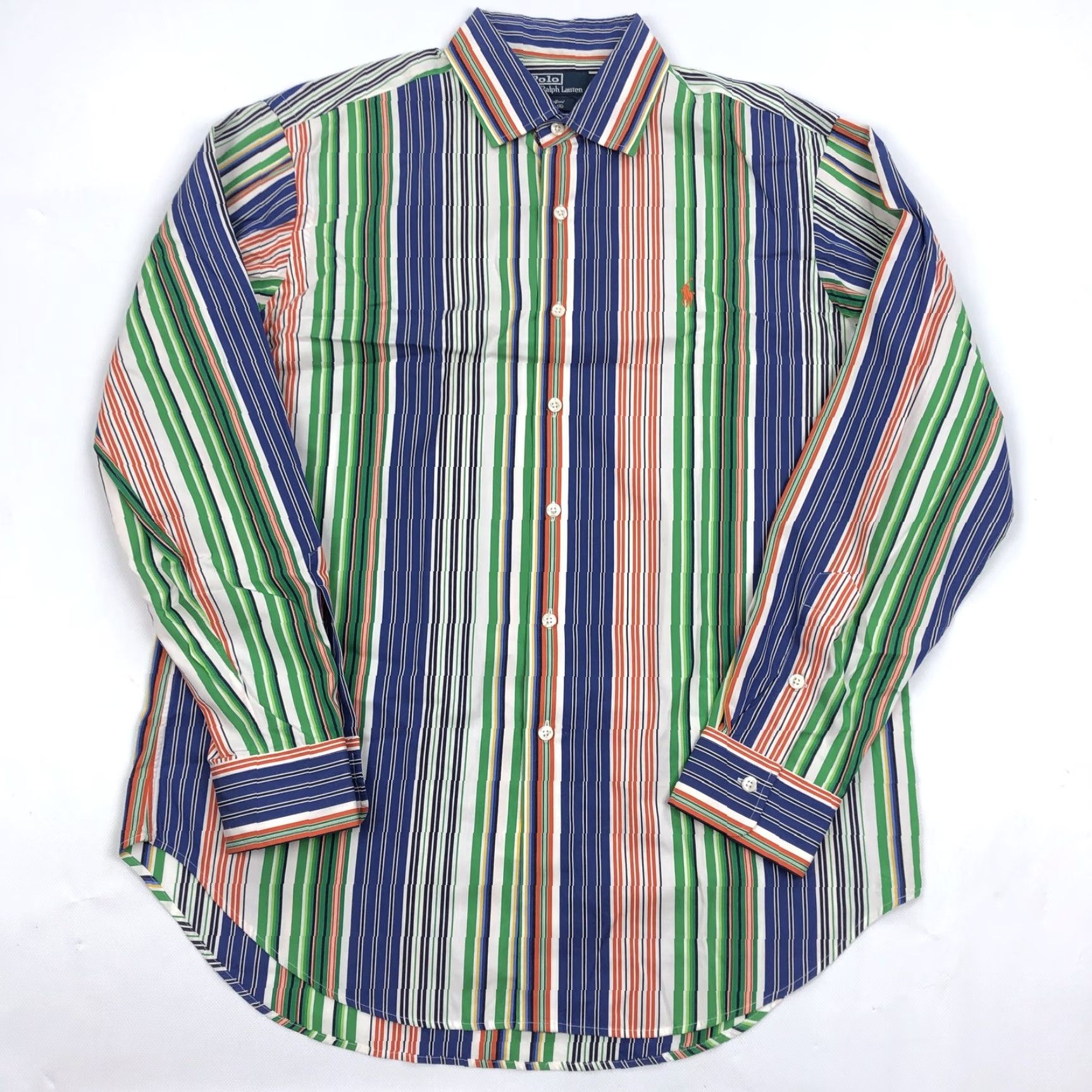 Polo Ralph Lauren Polo Ralph Lauren Shirt Bradford Classic Fit Multi-Stripe Button-Down Mens L Navy Green Orange White Black Size US L / EU 52-54 / 3 - 2 Thumbnail