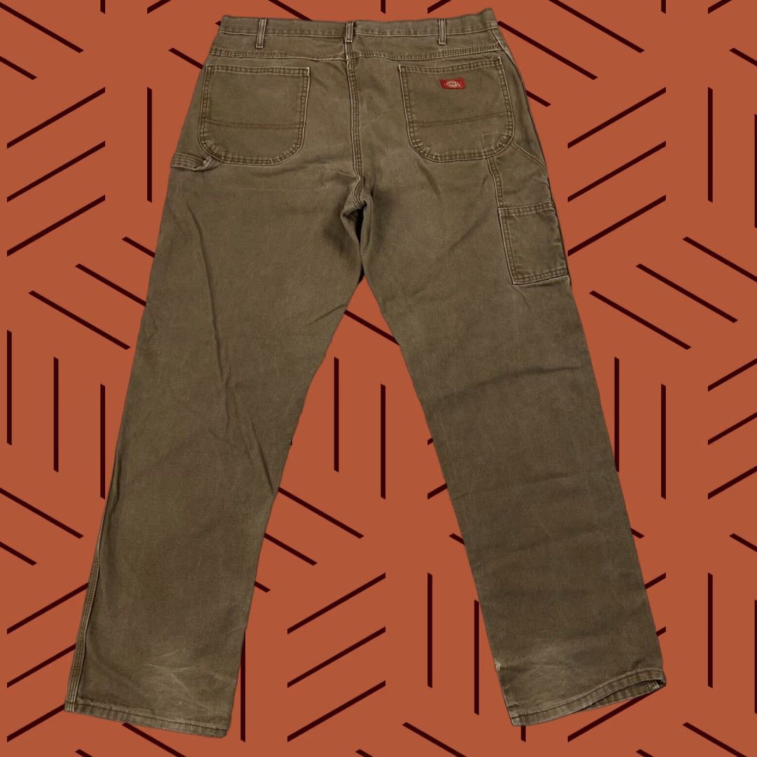 Dickies DICKIES Mens Relaxed Straight Leg Duck Carpenter Pants Distressed Brown 38x34 Size US 38 / EU 54 - 1 Thumbnail