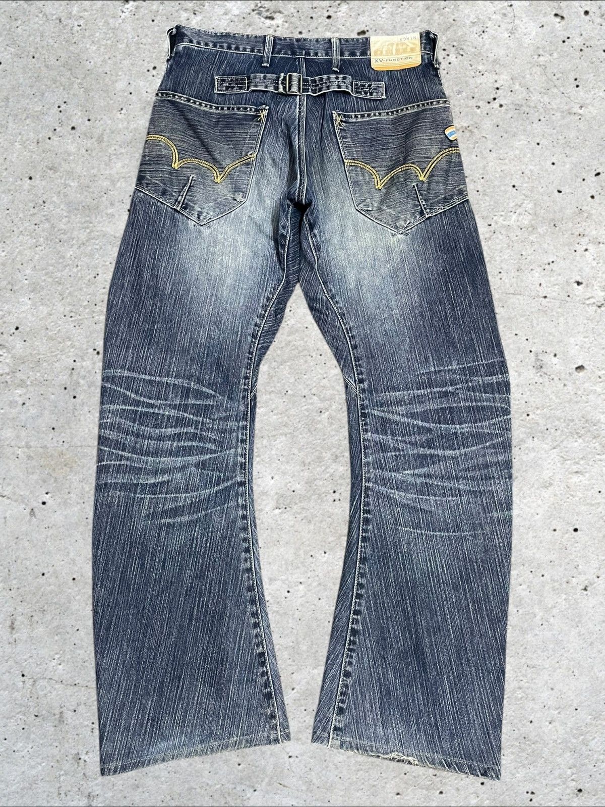 Edwin Vtg Edwin Twisted Loose Ripped Blue Wash Buckle Back Jeans Size US 31 - 7 Thumbnail