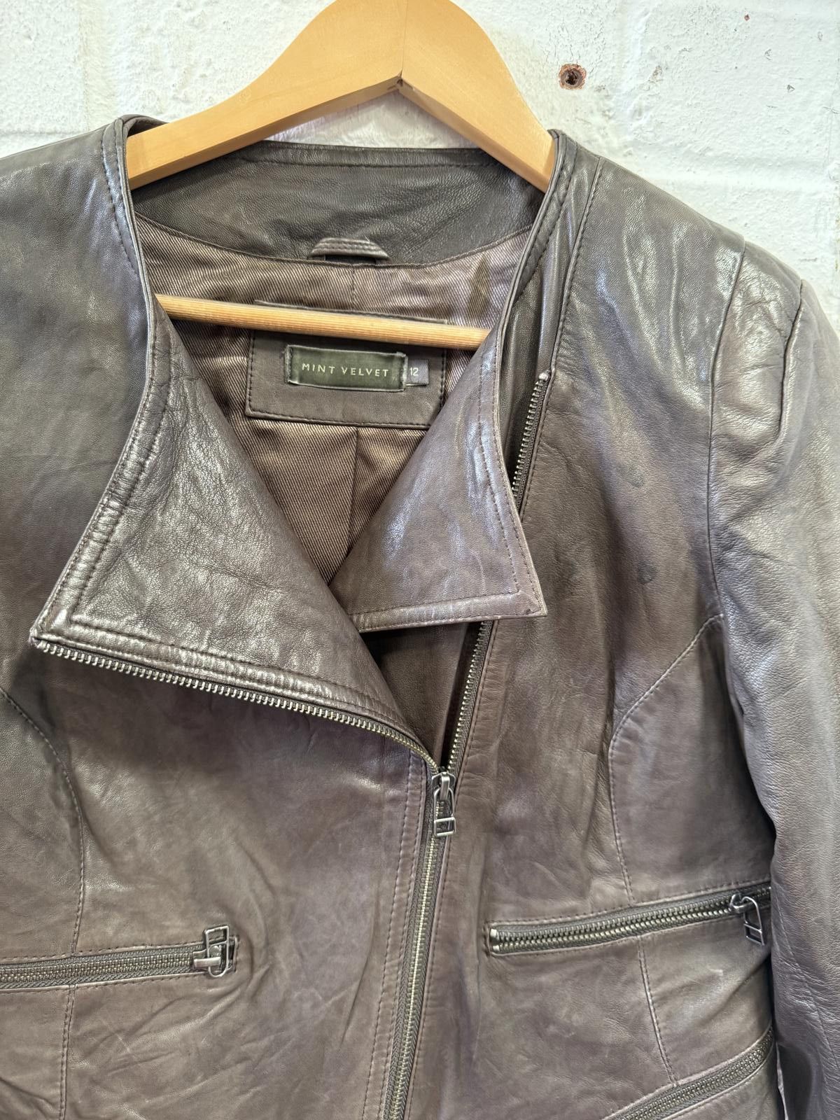 Designer Mint Velvet Women's Brown Leather Jacket Size M / US 6-8 / IT 42-44 - 2 Thumbnail