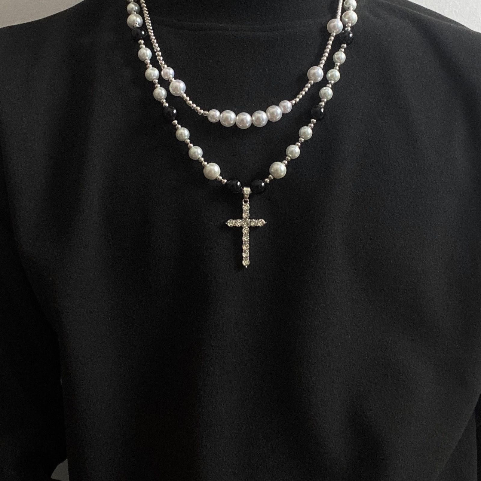 Jewelry × Vintage Cross Stacked Beaded Necklace, Cross Layered Necklace Size ONE SIZE - 3 Thumbnail